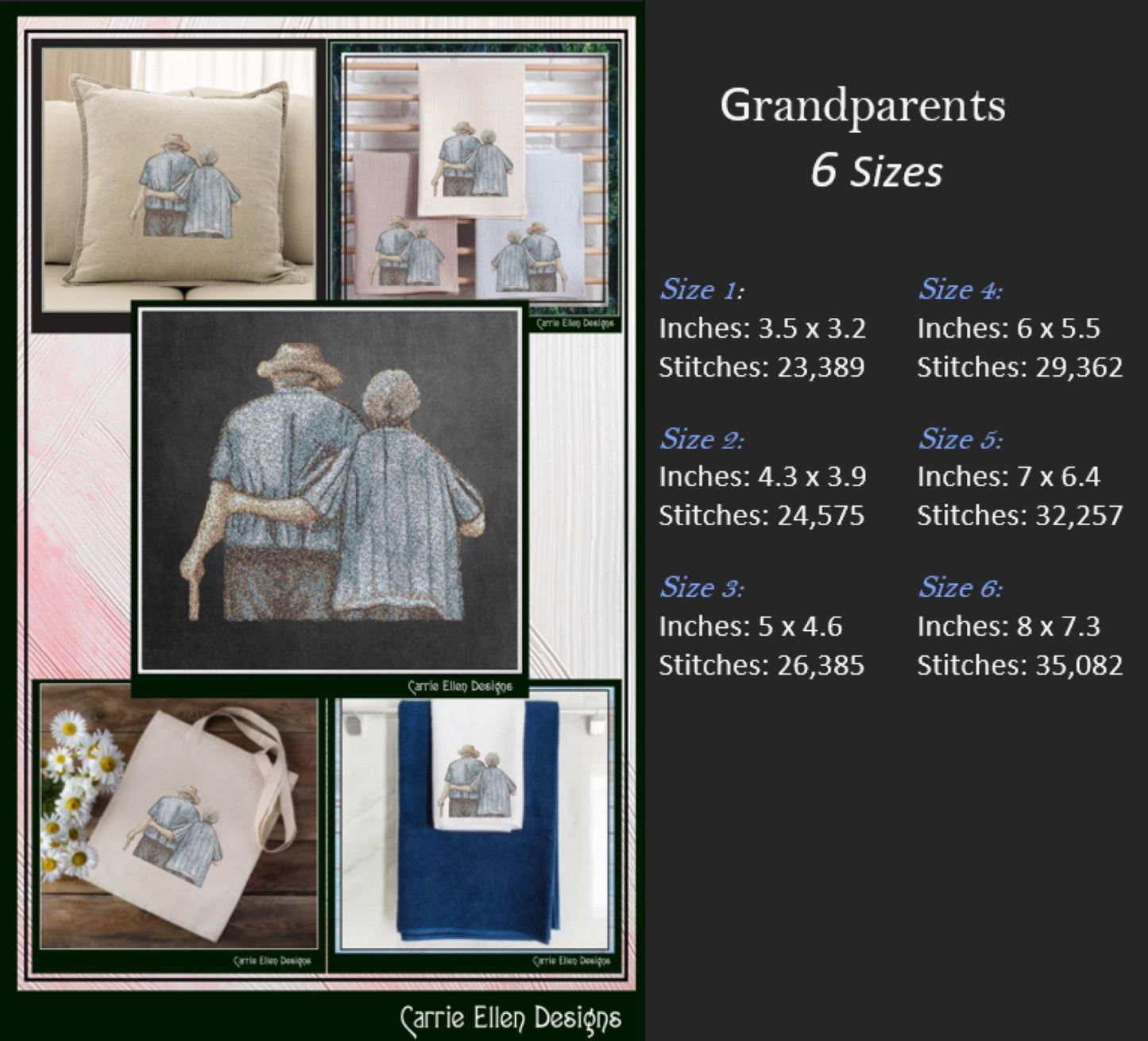 Grandparents Machine Embroidery Design, Elderly Couple Photo Drawing, Embroidery Pattern, Grandparents Gift, 6 Sizes (3155)