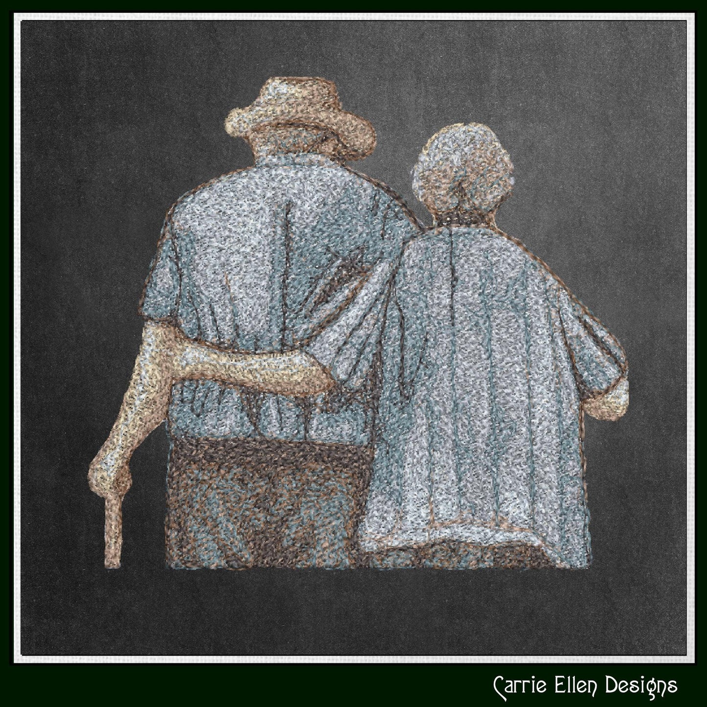 Grandparents Machine Embroidery Design, Elderly Couple Photo Drawing, Embroidery Pattern, Grandparents Gift, 6 Sizes (3155)