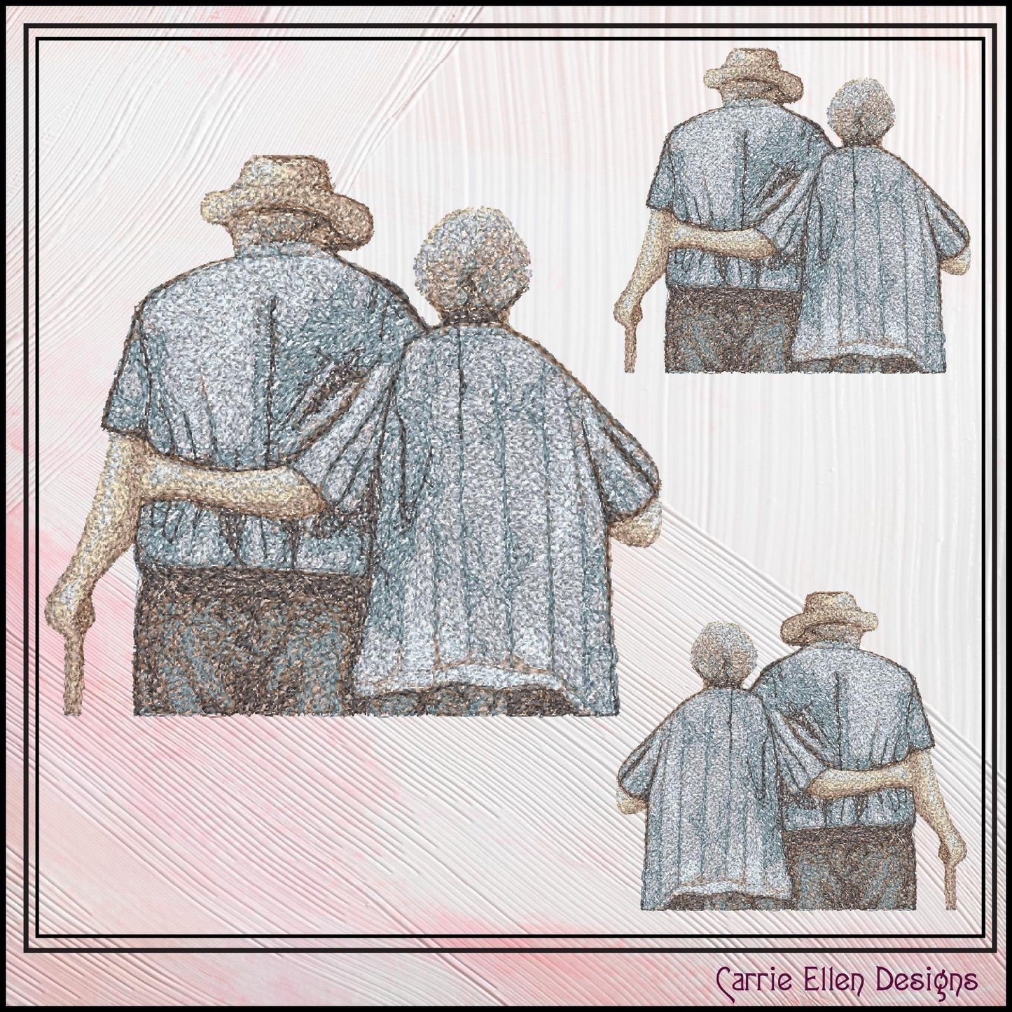 Grandparents Machine Embroidery Design, Elderly Couple Photo Drawing, Embroidery Pattern, Grandparents Gift, 6 Sizes (3155)