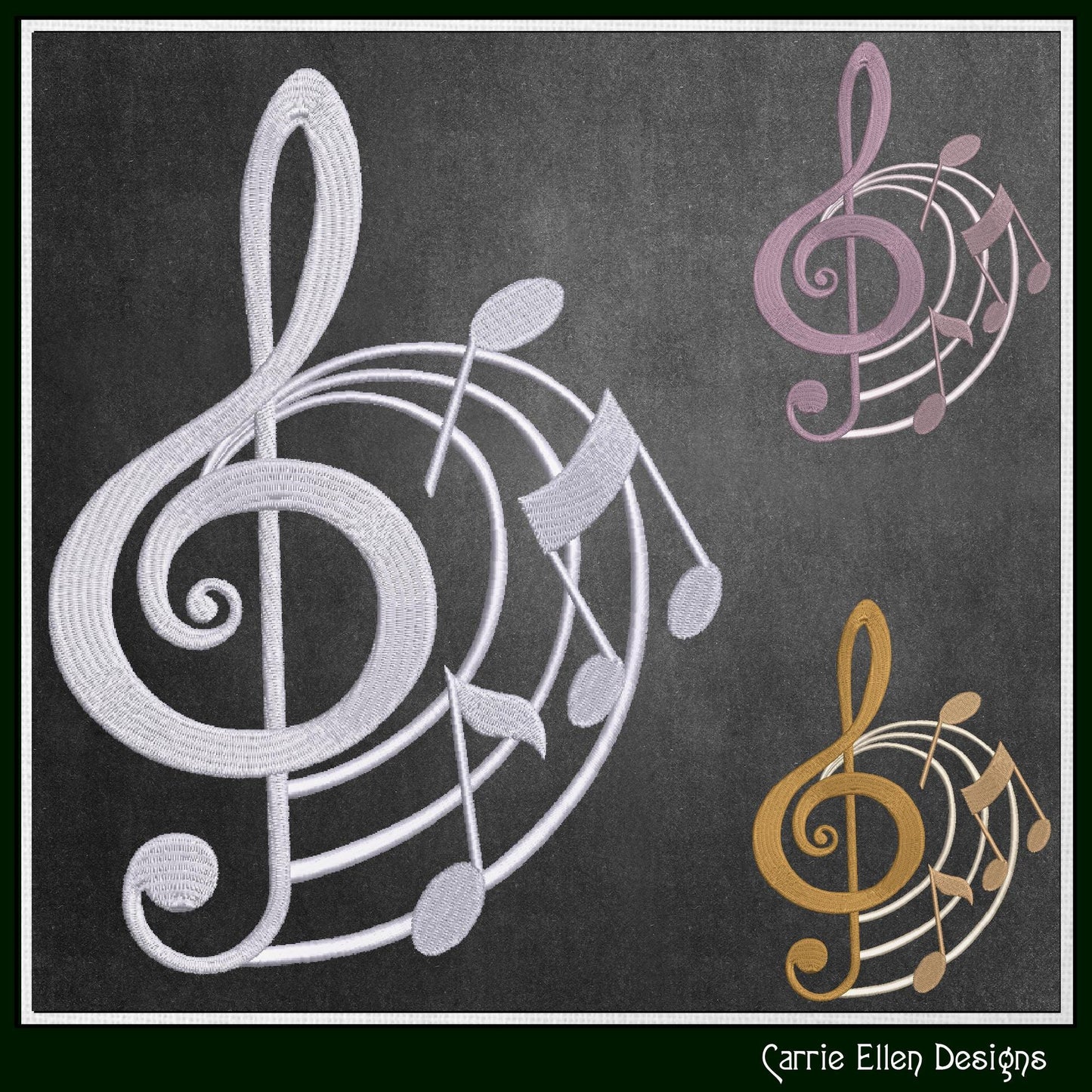 Treble Clef Embroidery Design – Sheet Music Note Symbol – Artistic Flair Pattern – 6 Sizes (3157)