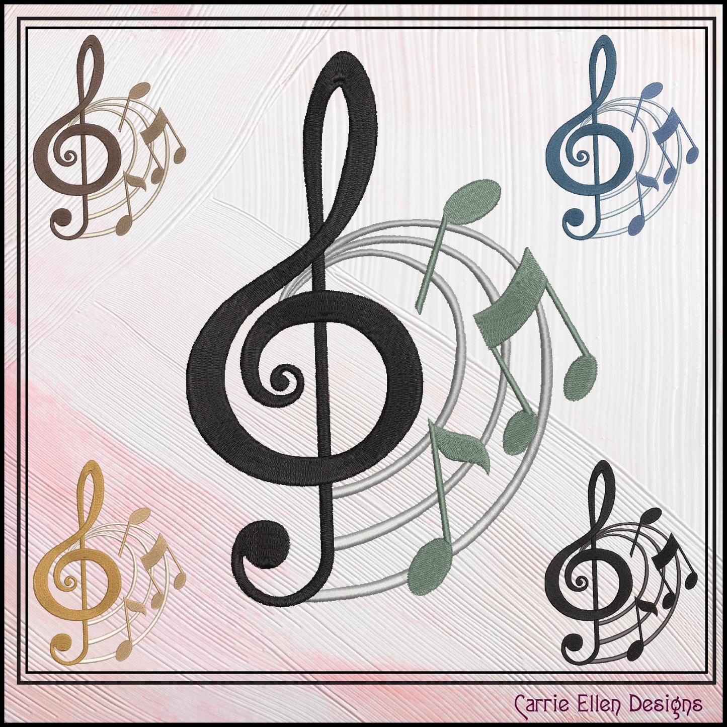 Treble Clef Embroidery Design – Sheet Music Note Symbol – Artistic Flair Pattern – 6 Sizes (3157)