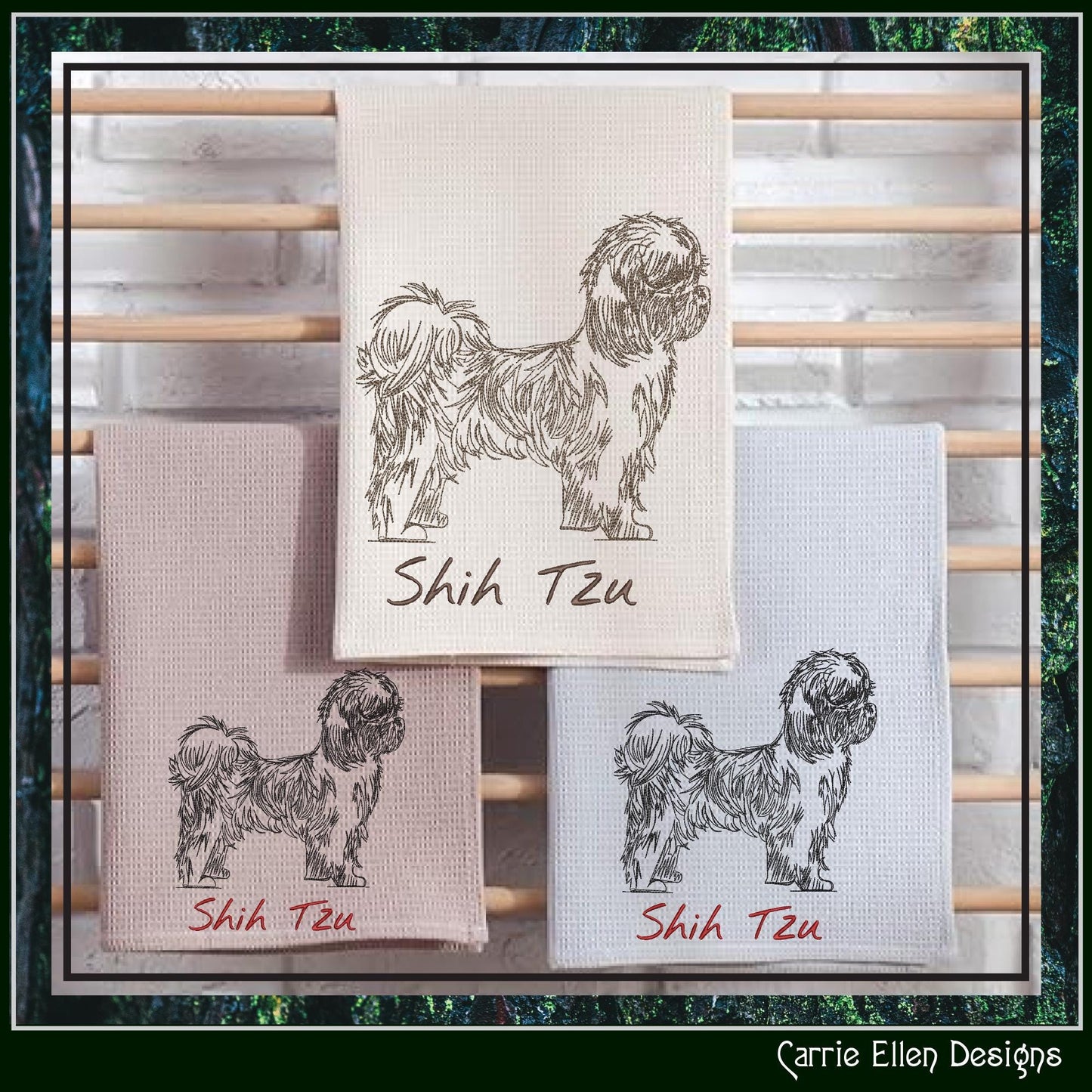 Shih Tzu Machine Embroidery Design, Dog Sketch Pattern, Dog Lover Gift, Small Dog Breed, 6 Sizes (3172)