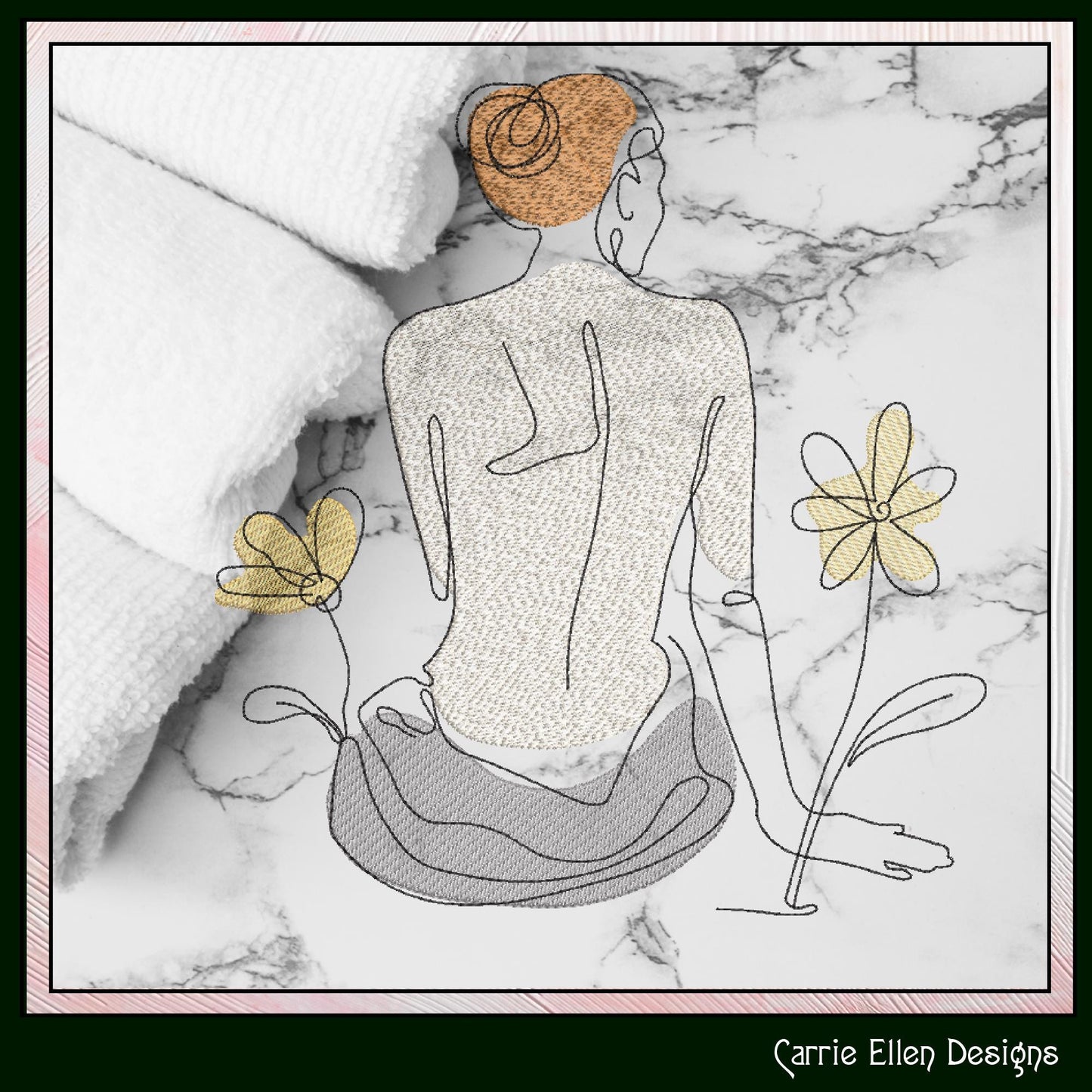 Posing Woman Machine Embroidery Design, Bathing Portrait Line Art, Feminine Body Drawing, 6 Sizes (3170)