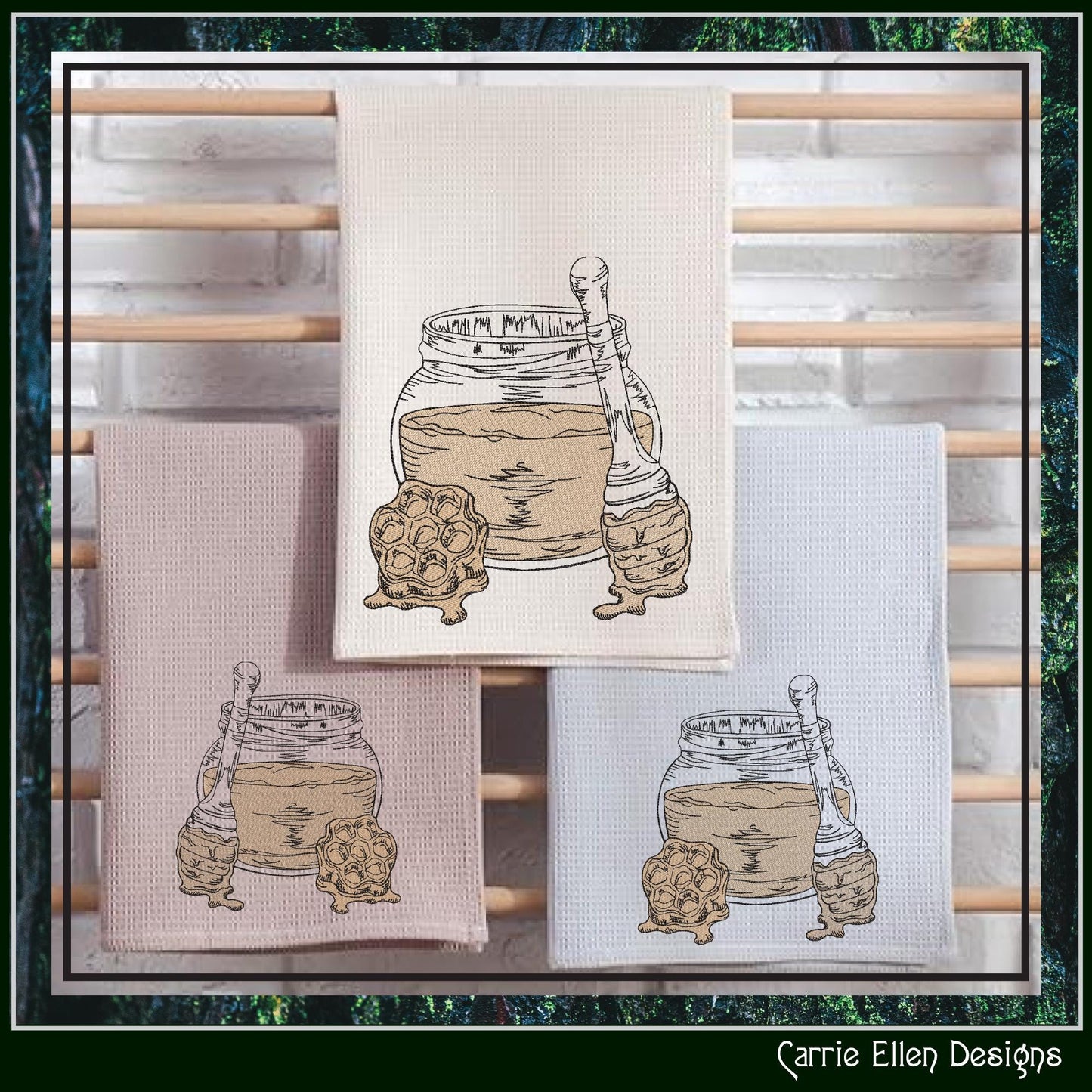Honey Jar Machine Embroidery Design, Honeycomb Sketch Line Art, Sweet Bee Nectar Pattern, 6 Sizes (3168)