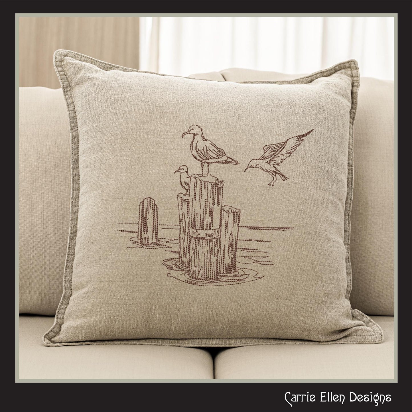 Seagull Machine Embroidery Design, Marine Bird Sketch Pattern, Sea Bird Stitch File, Coastal Beach Scene, 6 Sizes (3167)