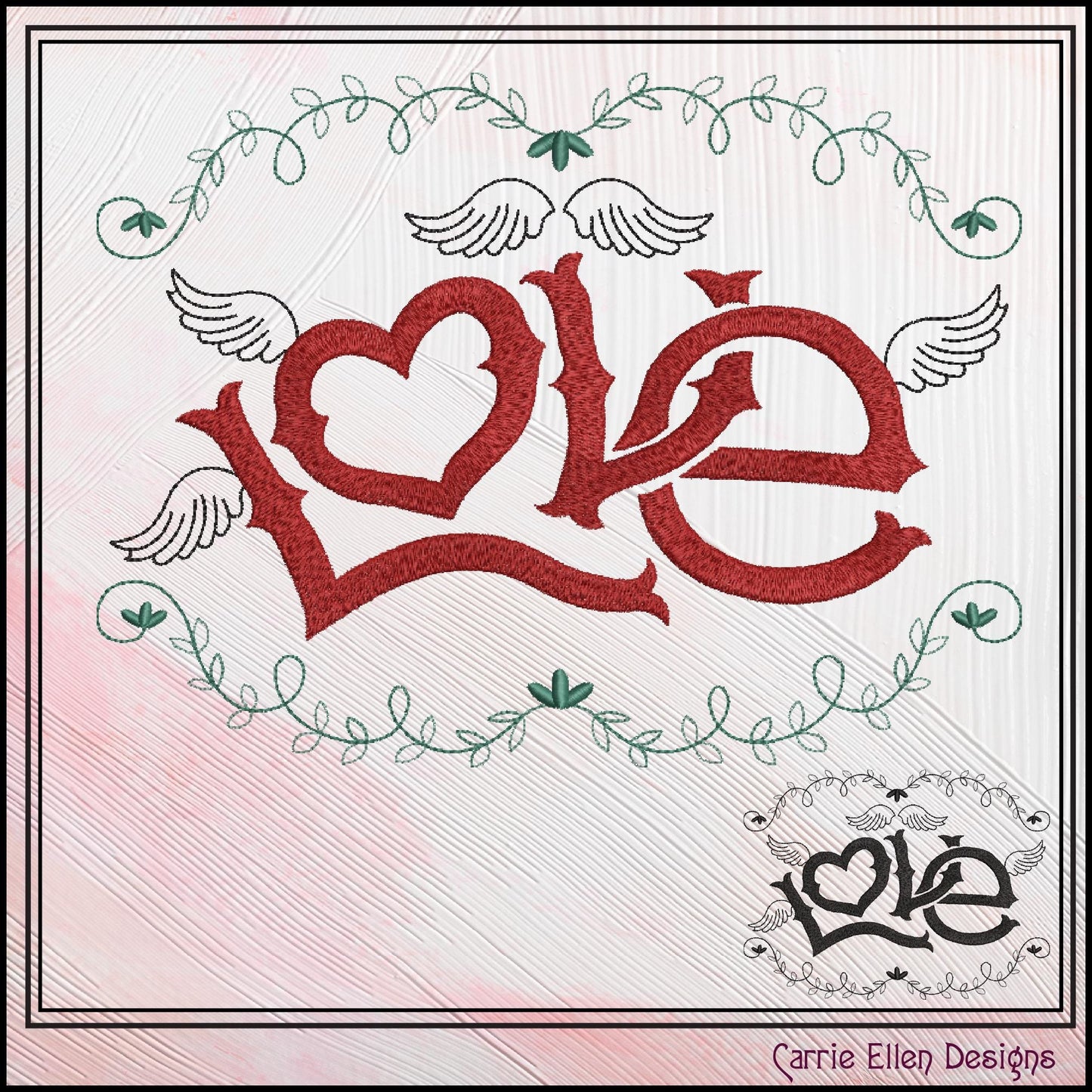 Love Machine Embroidery Design – Valentine’s Day Holiday Pattern, Romantic Doodle Wings, 6 Sizes (3136)