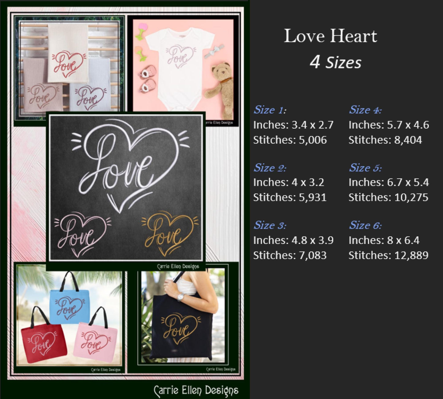 Love Machine Embroidery Design – Valentine’s Day Holiday Pattern, Romantic Heart Doodle, 6 Sizes (3131)