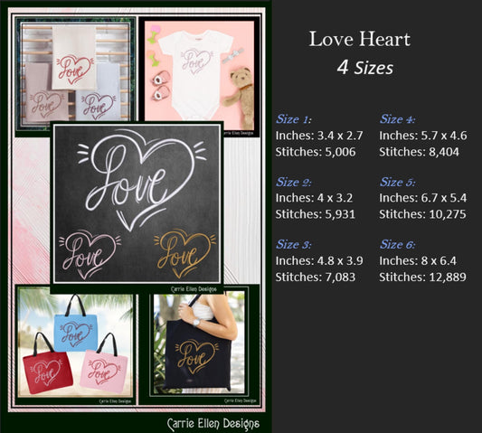 Love Machine Embroidery Design – Valentine’s Day Holiday Pattern, Romantic Heart Doodle, 6 Sizes (3131)