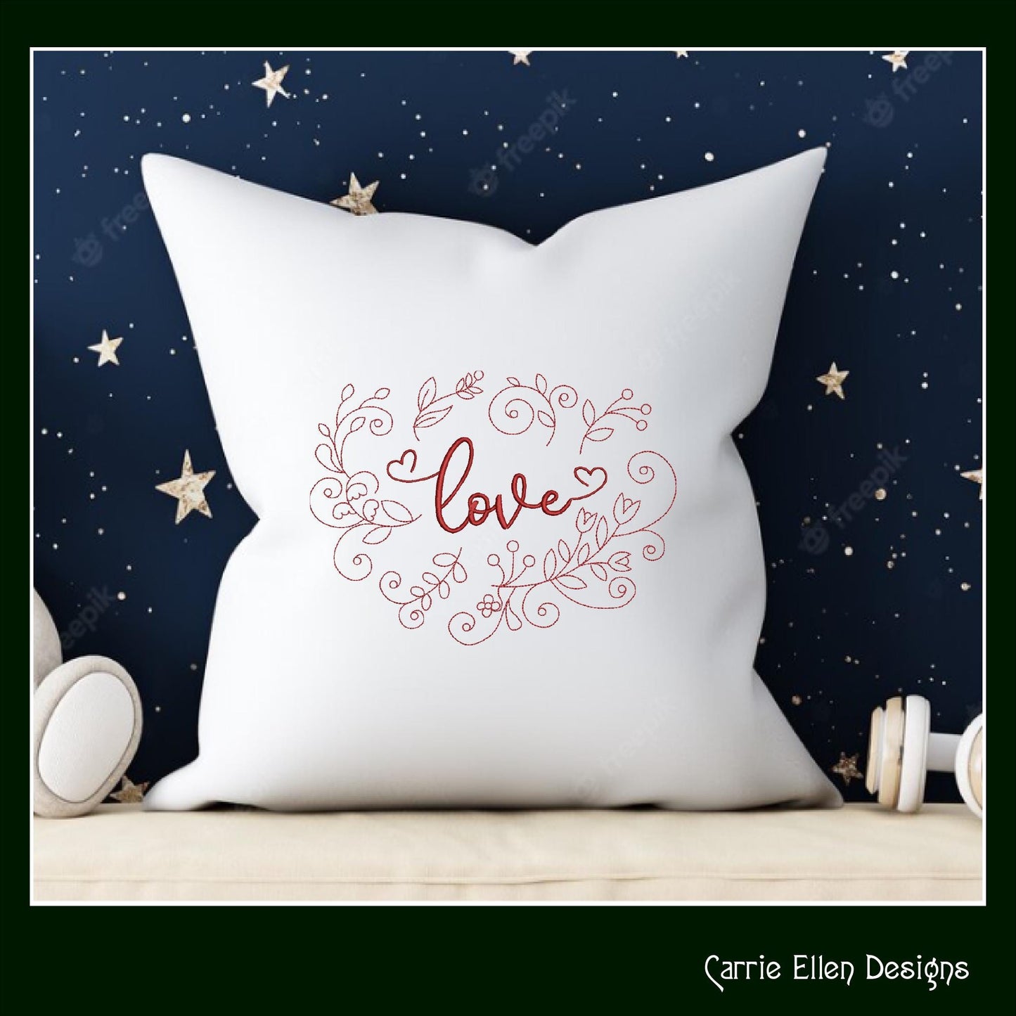 Love Machine Embroidery Design – Valentine’s Day Holiday Pattern, Romantic Doodle Floral Vines, 6 Sizes (3130)