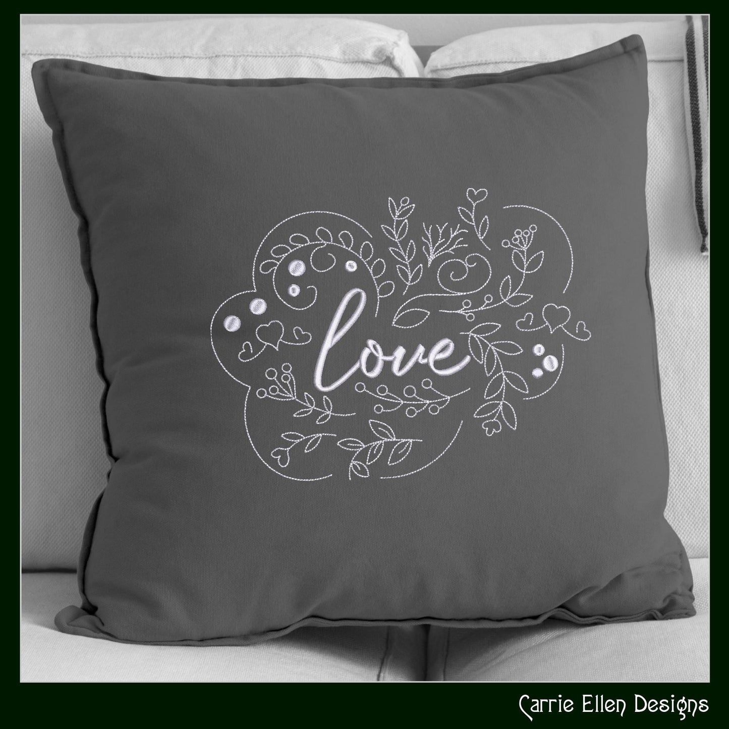 Love Machine Embroidery Design – Valentine’s Day Holiday Pattern, Romantic Doodle Floral Vines, 6 Sizes (3126)