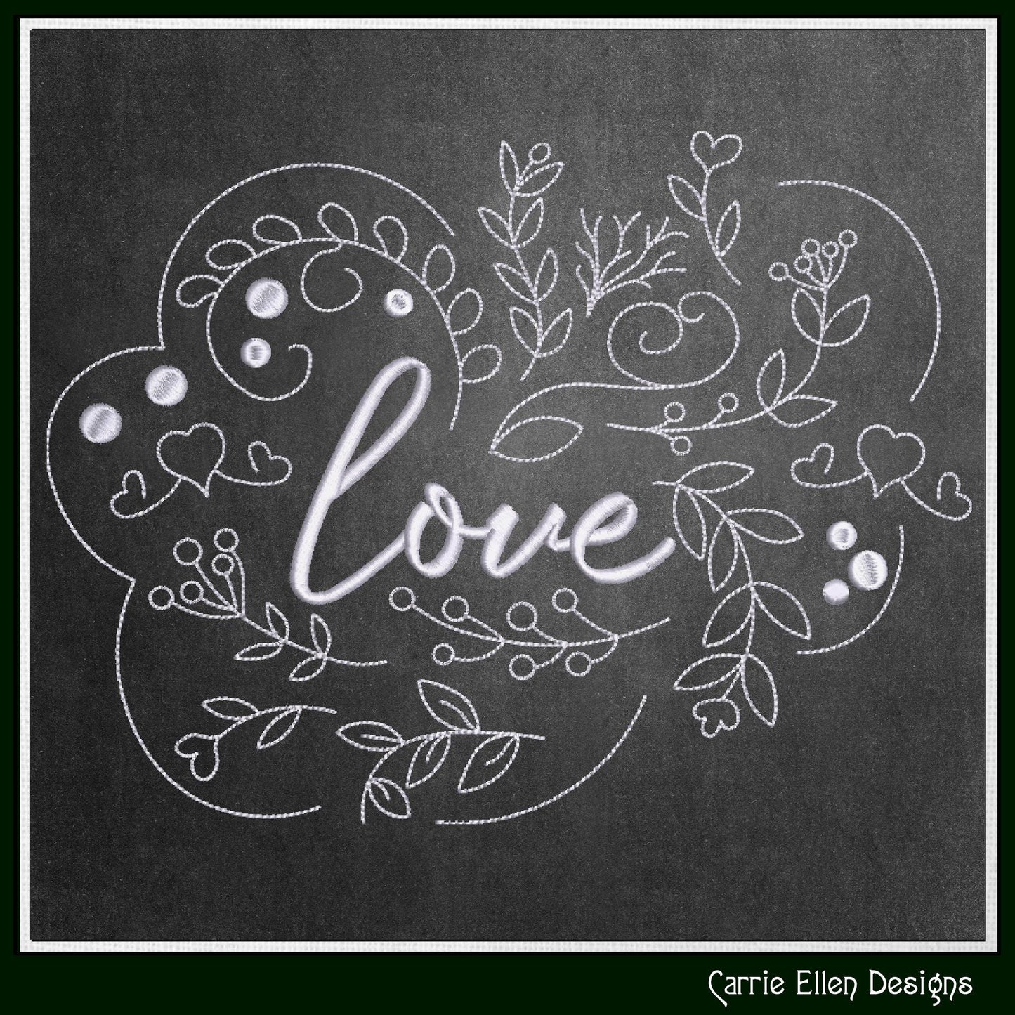 Love Machine Embroidery Design – Valentine’s Day Holiday Pattern, Romantic Doodle Floral Vines, 6 Sizes (3126)