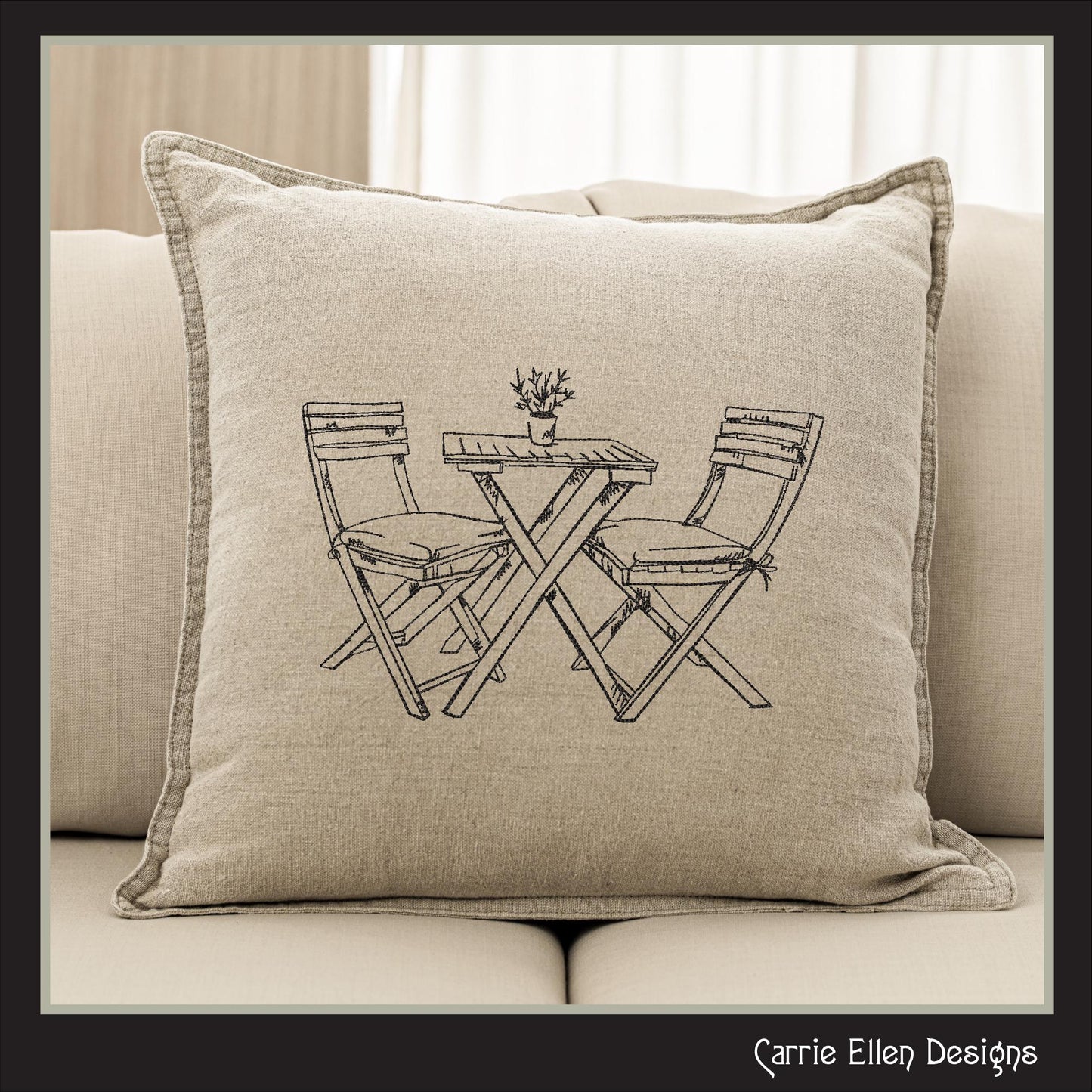 Patio Table Machine Embroidery Design, Wooden Table and Chairs Sketch Design, Relaxing Porch Seating Setting, 6 Sizes (3181)
