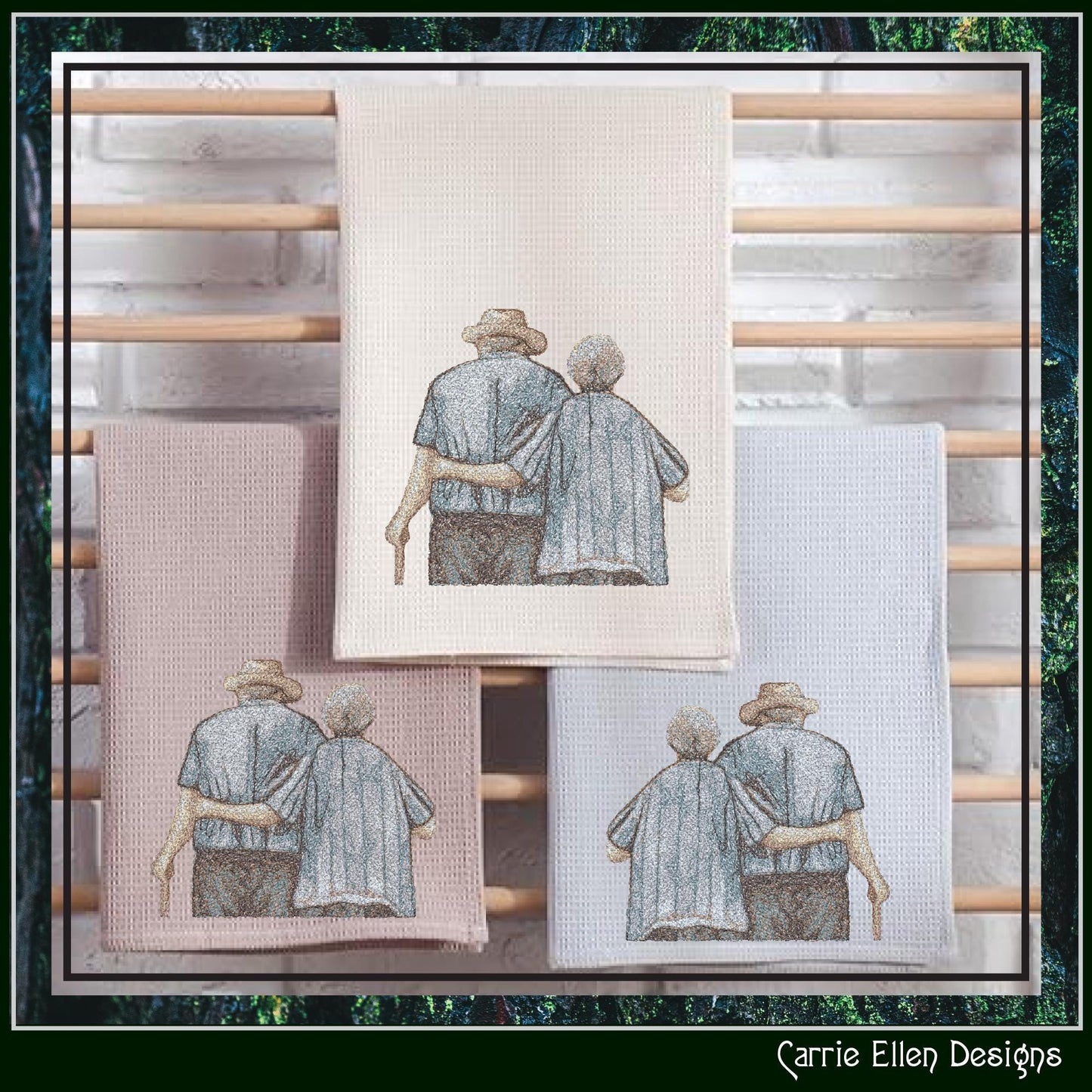 Grandparents Machine Embroidery Design, Elderly Couple Photo Drawing, Embroidery Pattern, Grandparents Gift, 6 Sizes (3155)