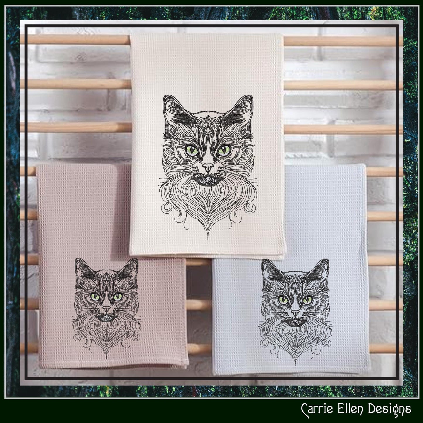 Cat Machine Embroidery Design, Artistic Feline Line Art, Tattoo Art, Detailed Pet Sketch Design, 6 Sizes (3150)