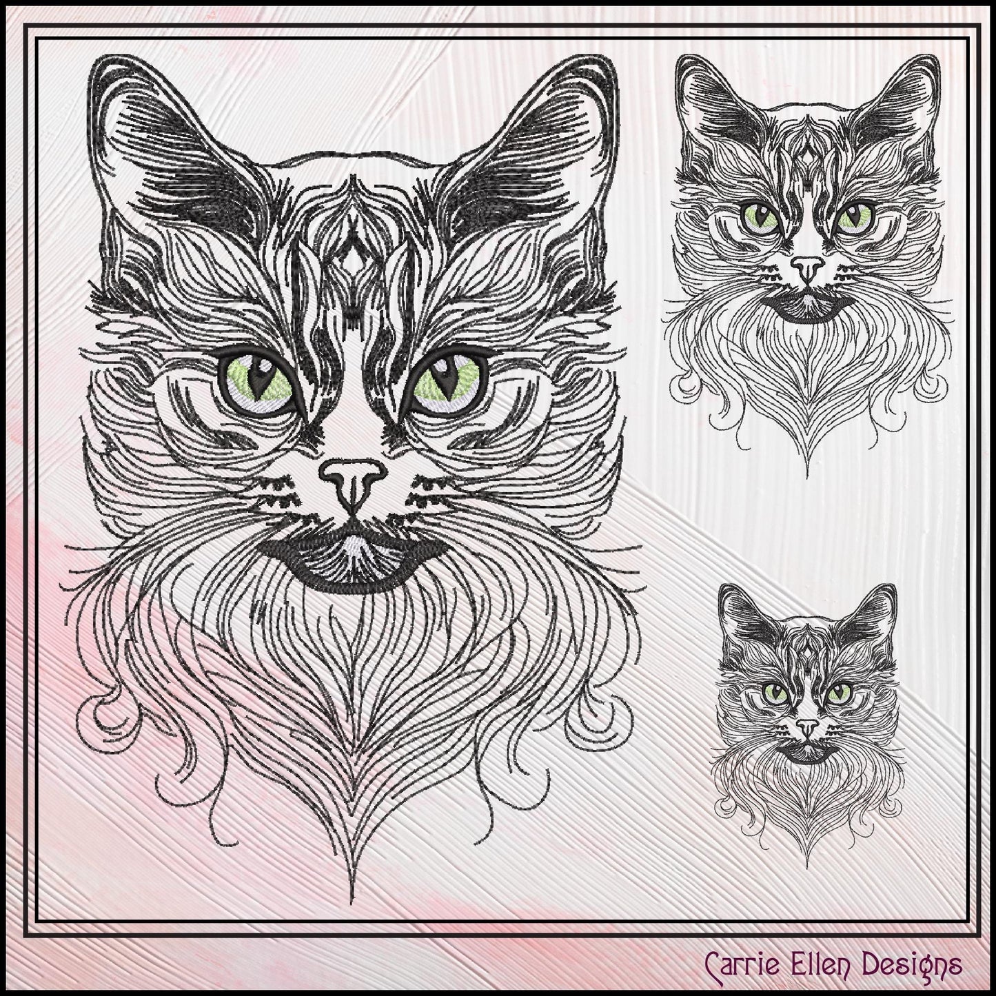 Cat Machine Embroidery Design, Artistic Feline Line Art, Tattoo Art, Detailed Pet Sketch Design, 6 Sizes (3150)