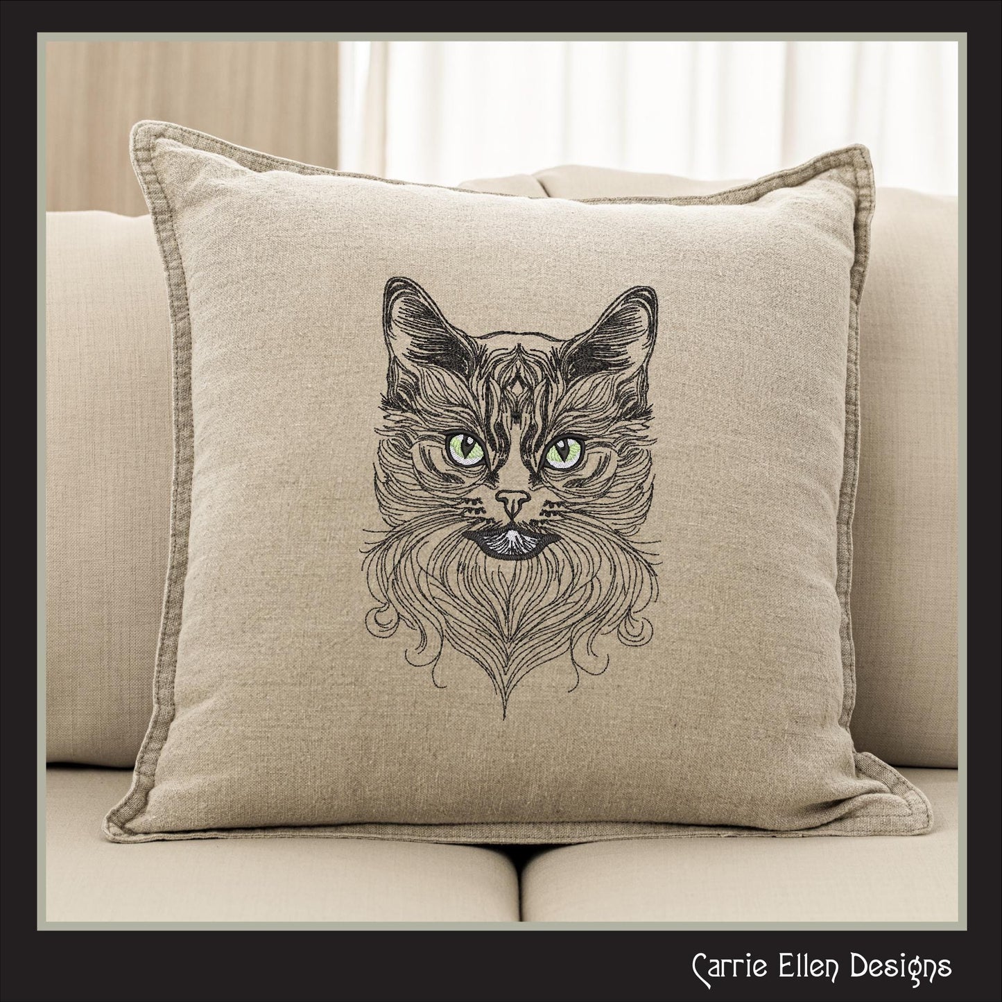 Cat Machine Embroidery Design, Artistic Feline Line Art, Tattoo Art, Detailed Pet Sketch Design, 6 Sizes (3150)