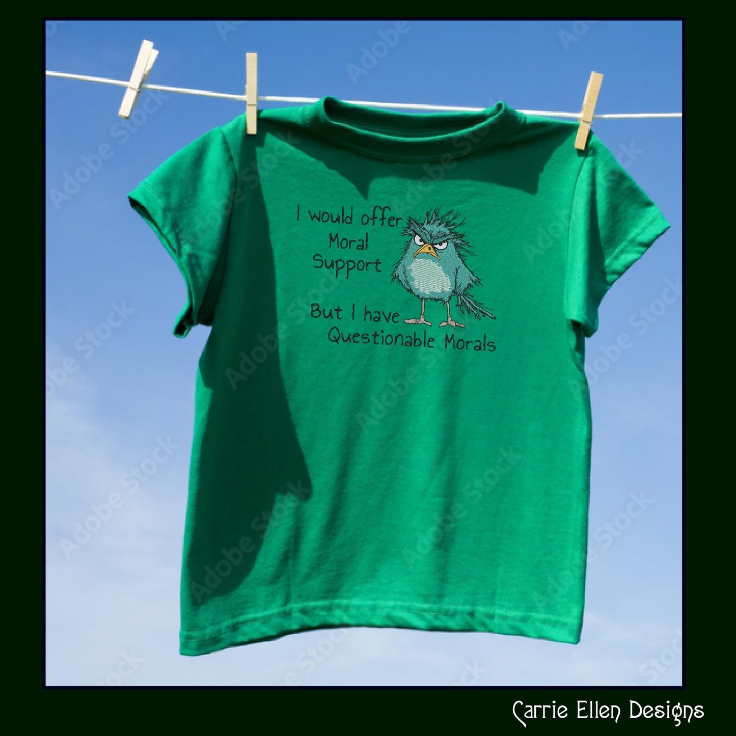 Questionable Morals Machine Embroidery Design, Grumpy Bird, Offer Moral Support Snarky Sarcastic Humor Design, 6 Sizes (3138)