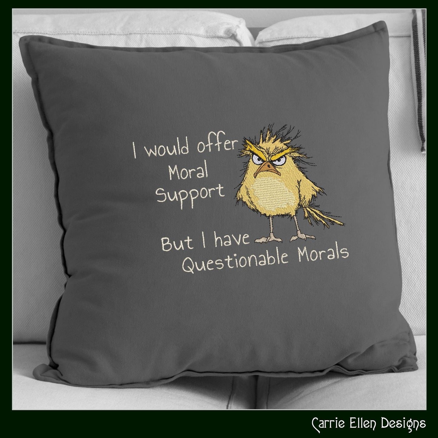 Questionable Morals Machine Embroidery Design, Grumpy Bird, Offer Moral Support Snarky Sarcastic Humor Design, 6 Sizes (3138)
