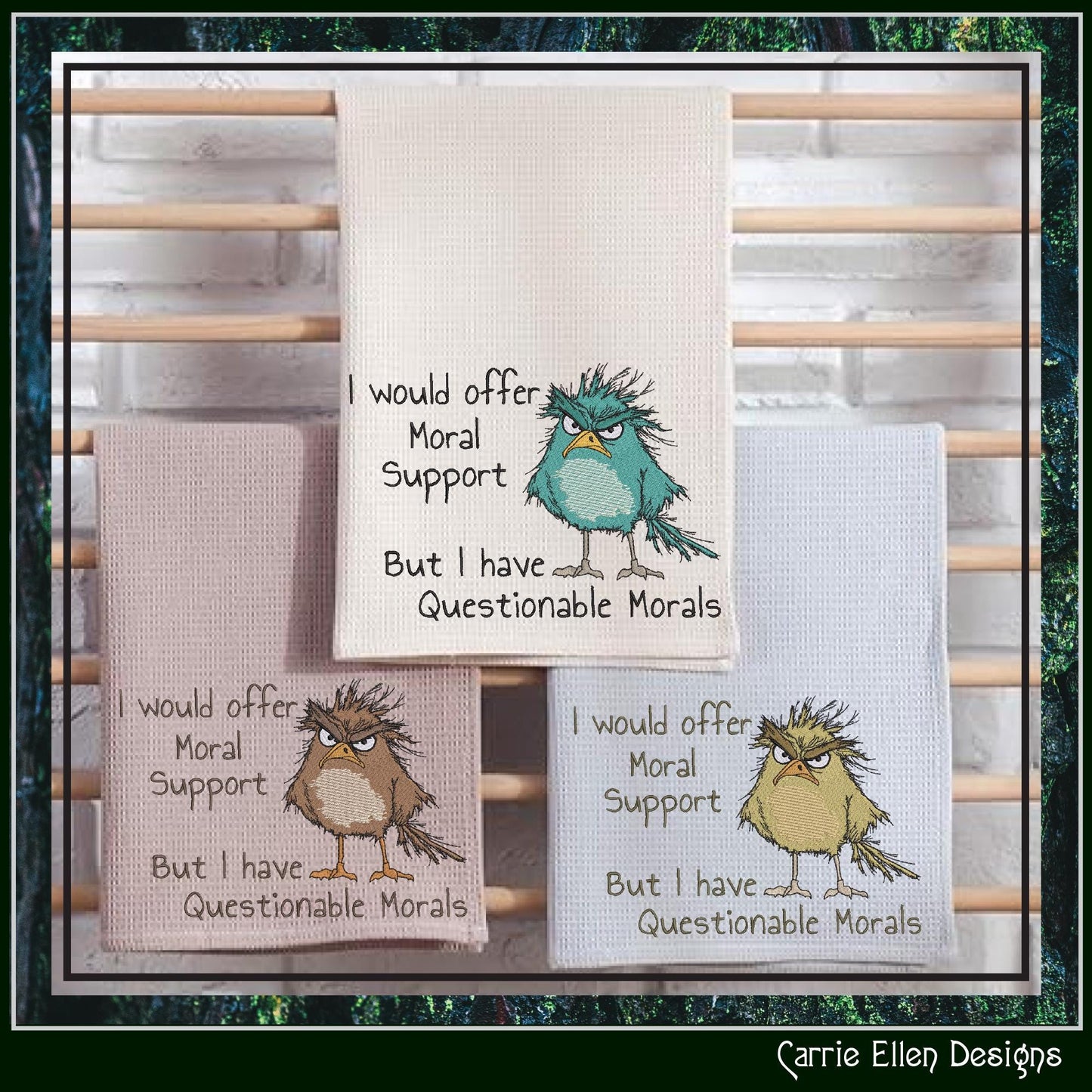 Questionable Morals Machine Embroidery Design, Grumpy Bird, Offer Moral Support Snarky Sarcastic Humor Design, 6 Sizes (3138)