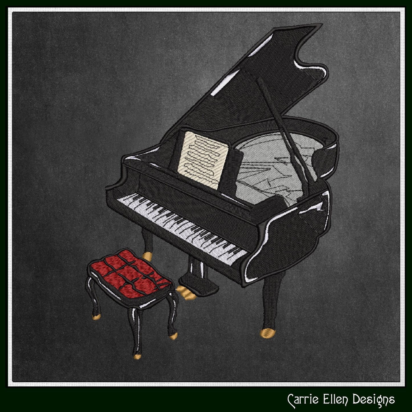 Piano Machine Embroidery Design, Musical Instrument, Baby Grand, Ivory Keyboard, 6 Sizes (3156)