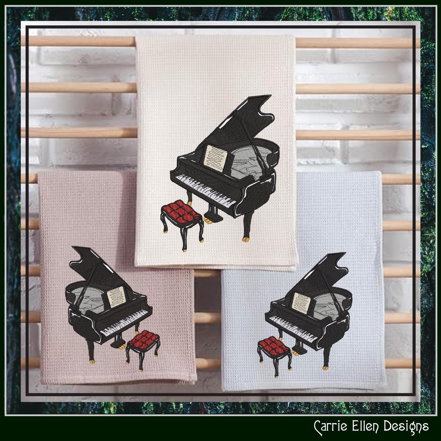 Piano Machine Embroidery Design, Musical Instrument, Baby Grand, Ivory Keyboard, 6 Sizes (3156)