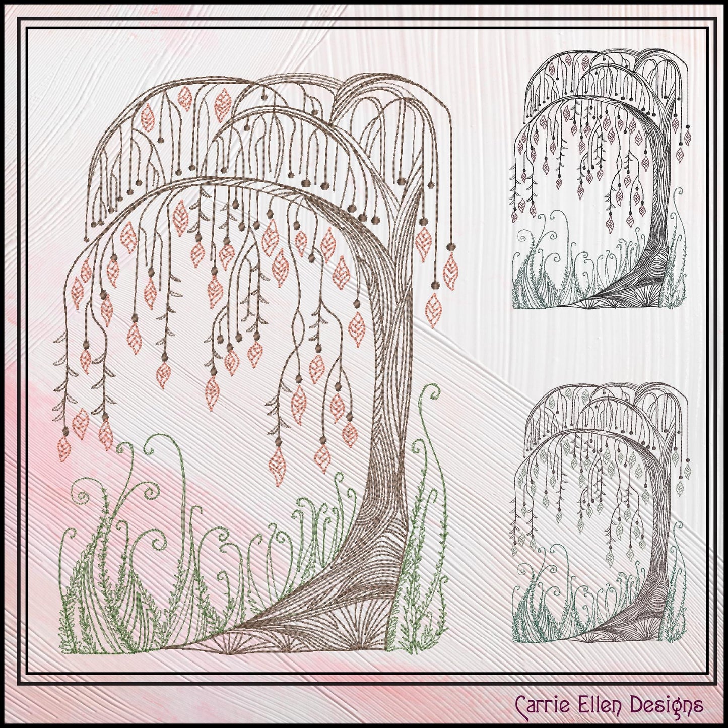 Artistic Willow Tree Machine Embroidery Design, Line Art Sketch Tree Pattern, Weeping Willow, 6 Sizes (3202)