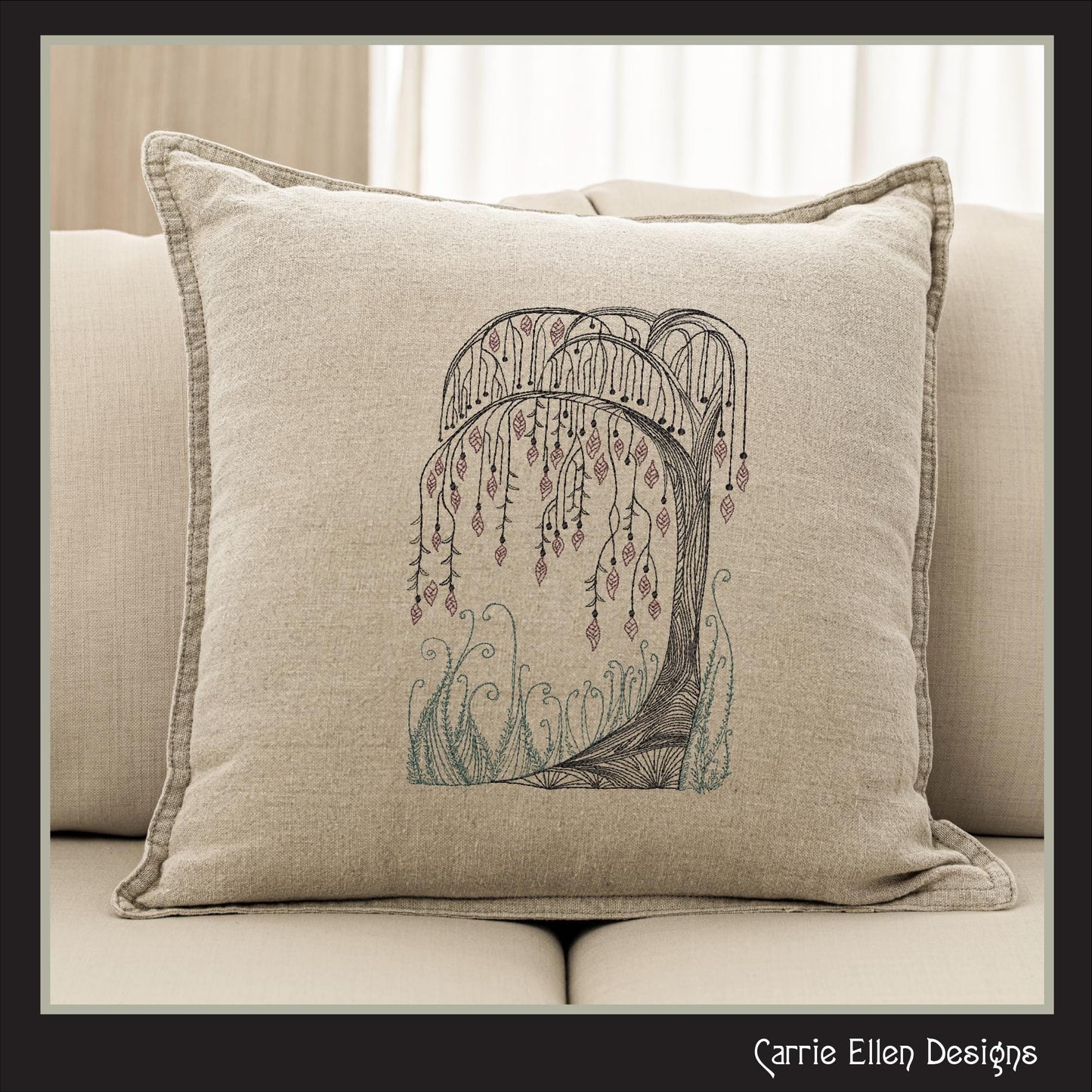 Artistic Willow Tree Machine Embroidery Design, Line Art Sketch Tree Pattern, Weeping Willow, 6 Sizes (3202)