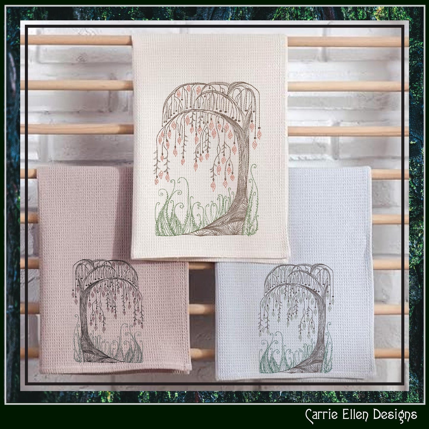Artistic Willow Tree Machine Embroidery Design, Line Art Sketch Tree Pattern, Weeping Willow, 6 Sizes (3202)