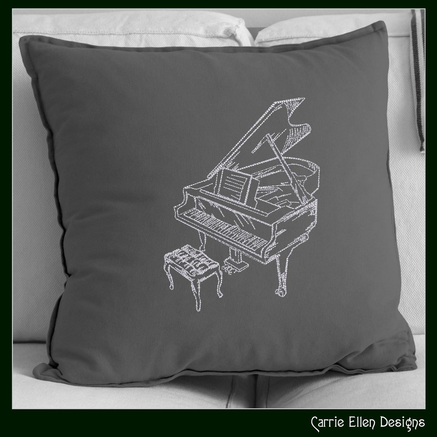 Piano Machine Embroidery Design Sketch, Musical Instrument, Baby Grand Line Art, Ivory Keyboard, 6 Sizes (3161)
