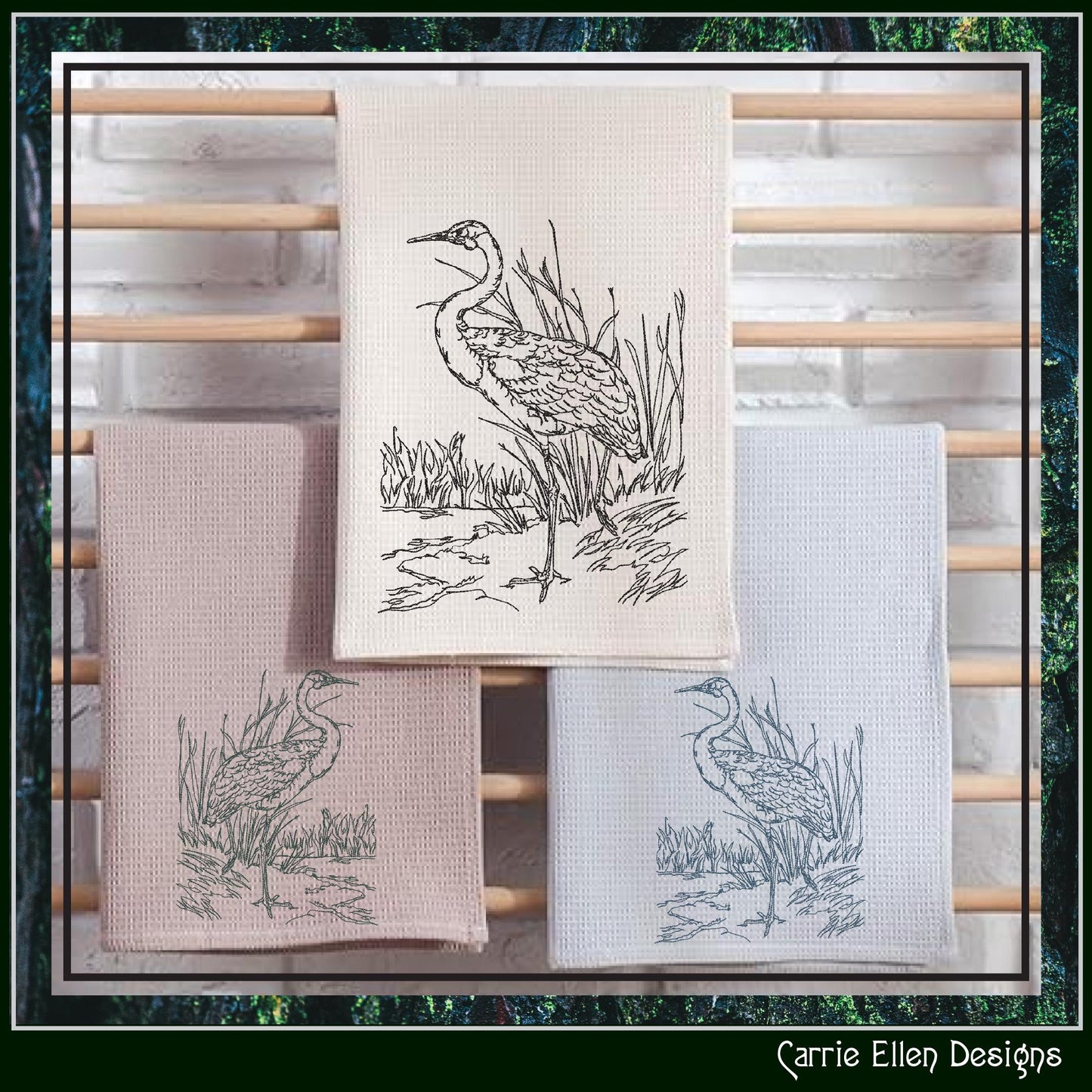 Bird Machine Embroidery Sketch Design, Australian Brolga Crane Thread Drawing, Wading Audubon Bird Pattern, 6 Sizes (3201)