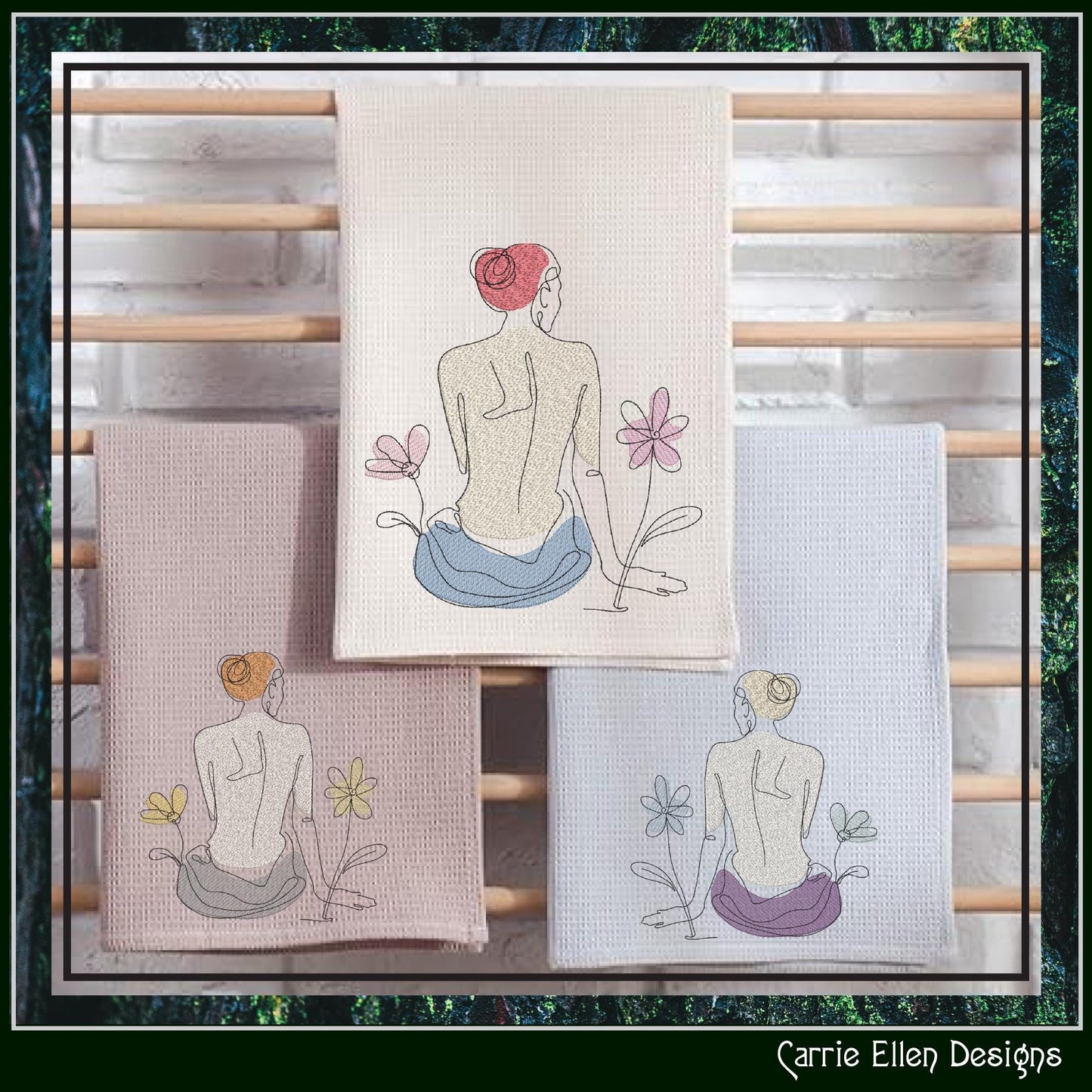 Posing Woman Machine Embroidery Design, Bathing Portrait Line Art, Feminine Body Drawing, 6 Sizes (3170)