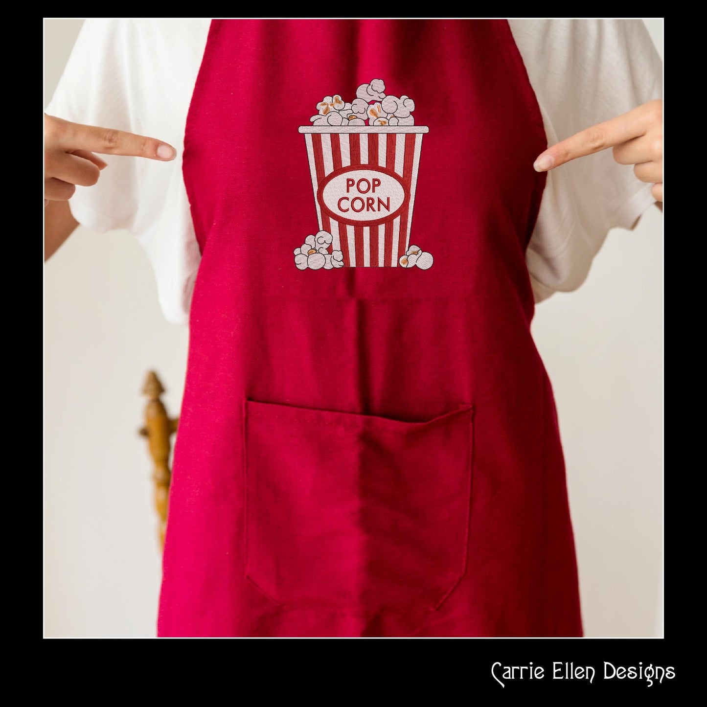 Popcorn Machine Embroidery Design, Movie Night Buttered Snack Food, Vintage Popcorn Bucket, 6 Sizes (3145)