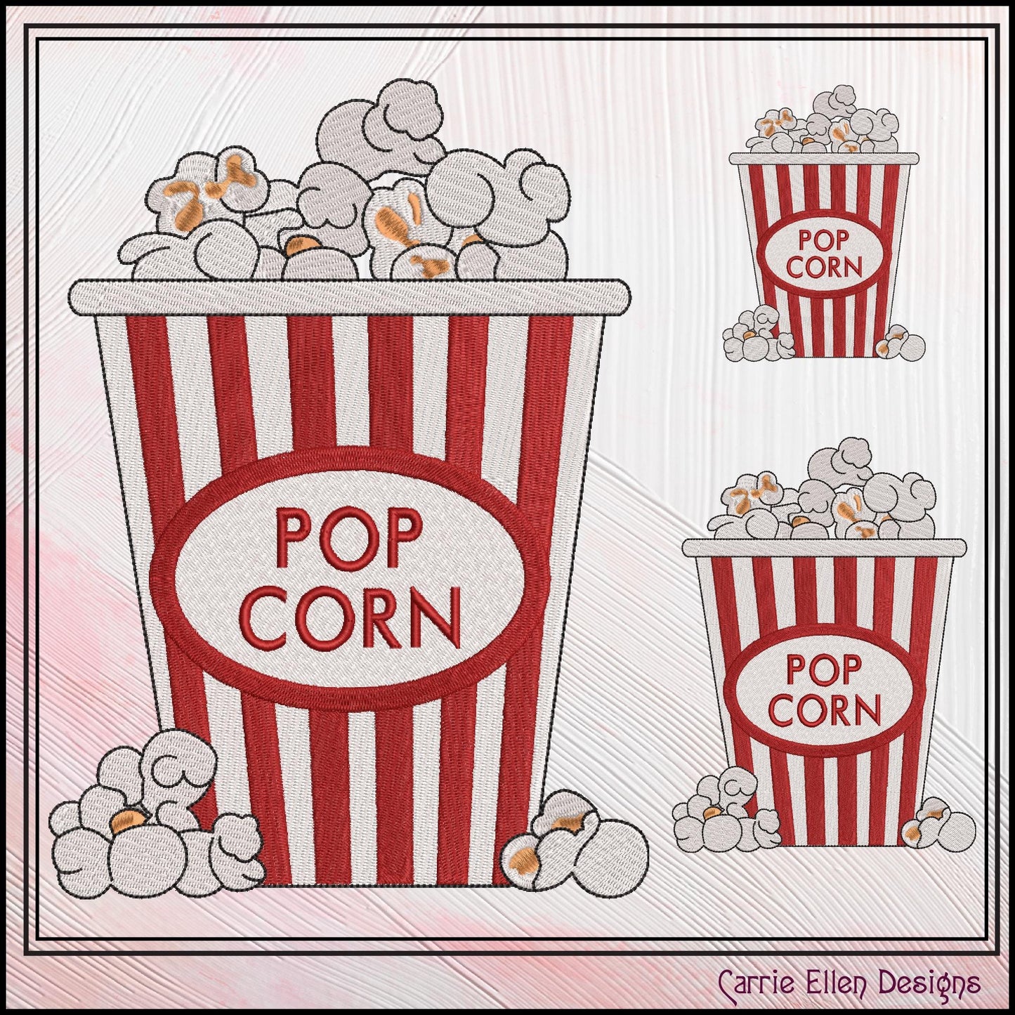 Popcorn Machine Embroidery Design, Movie Night Buttered Snack Food, Vintage Popcorn Bucket, 6 Sizes (3145)