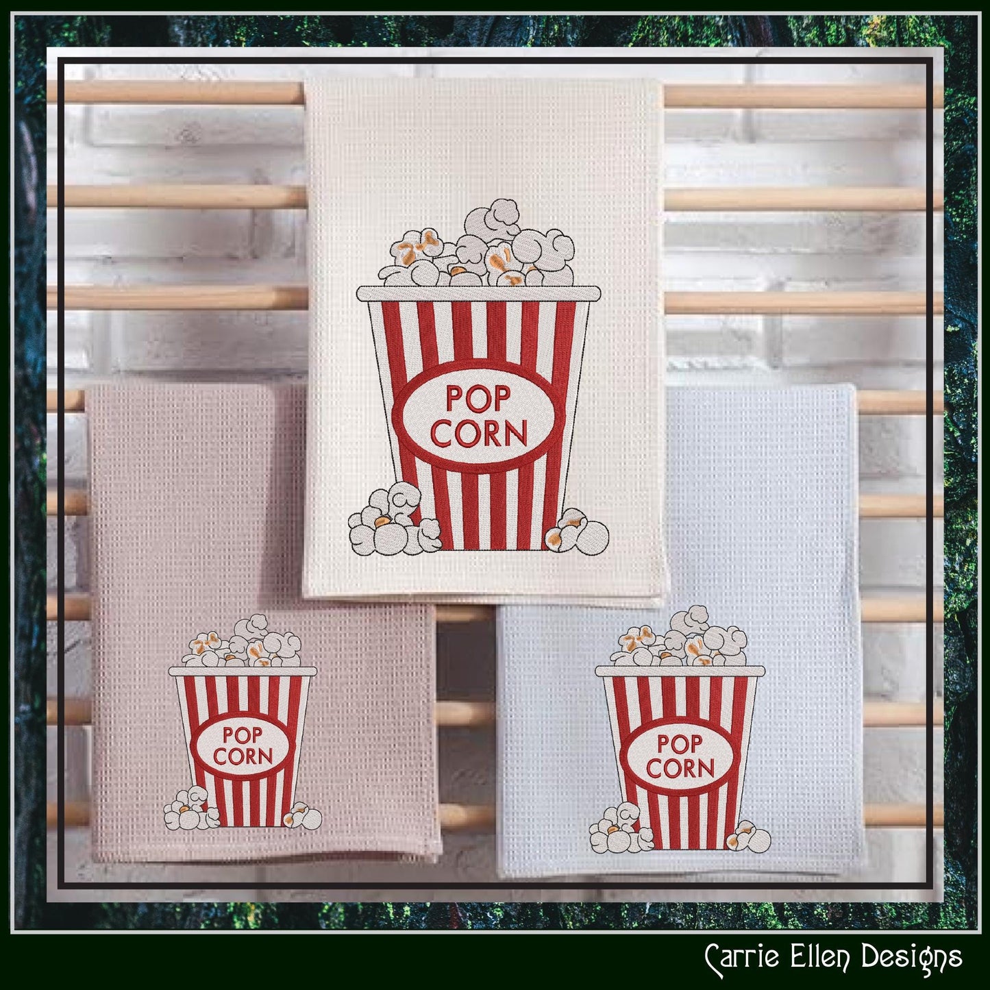 Popcorn Machine Embroidery Design, Movie Night Buttered Snack Food, Vintage Popcorn Bucket, 6 Sizes (3145)