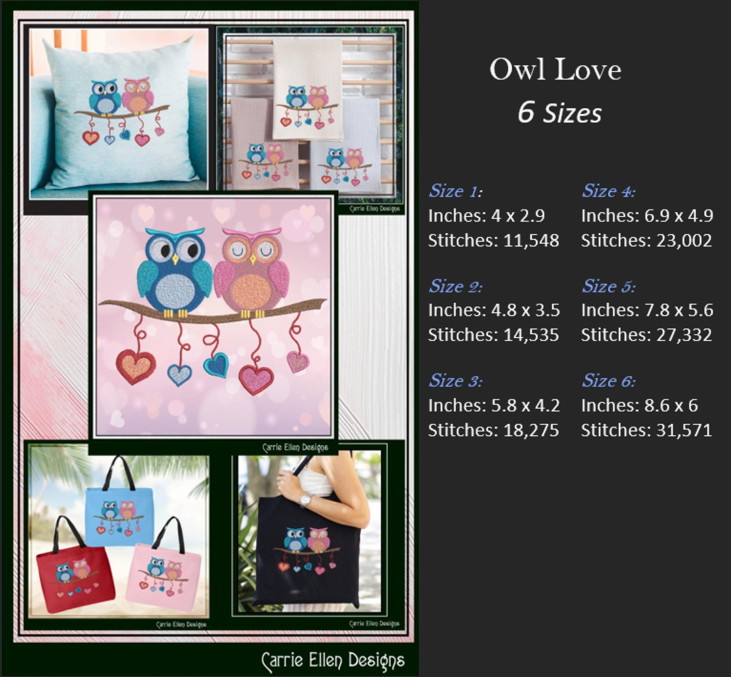 Owl Love Machine Embroidery Design – Valentine’s Day Holiday Pattern, Loving Bird Couple, 6 Sizes (3137)