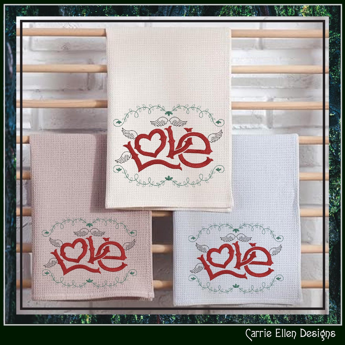 Love Machine Embroidery Design – Valentine’s Day Holiday Pattern, Romantic Doodle Wings, 6 Sizes (3136)