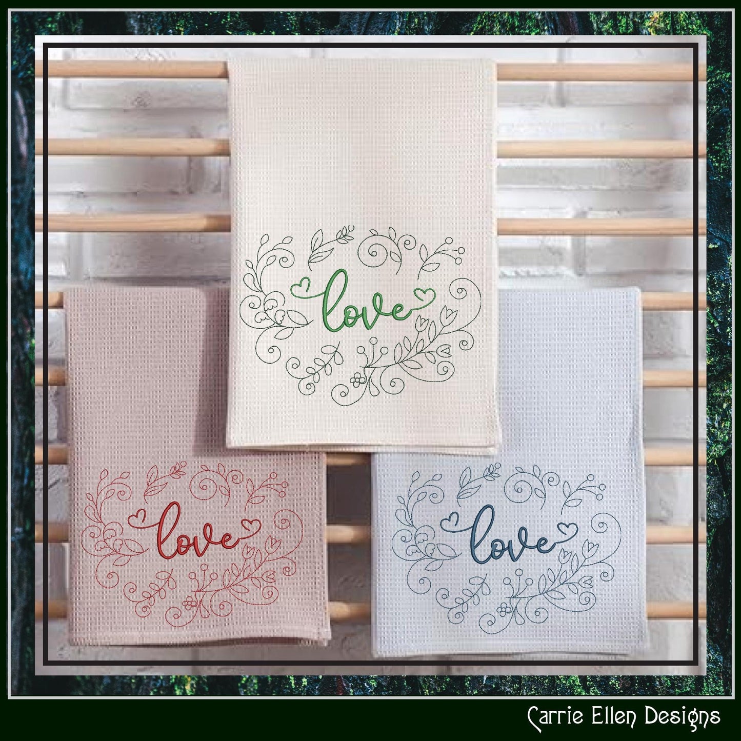 Love Machine Embroidery Design – Valentine’s Day Holiday Pattern, Romantic Doodle Floral Vines, 6 Sizes (3130)