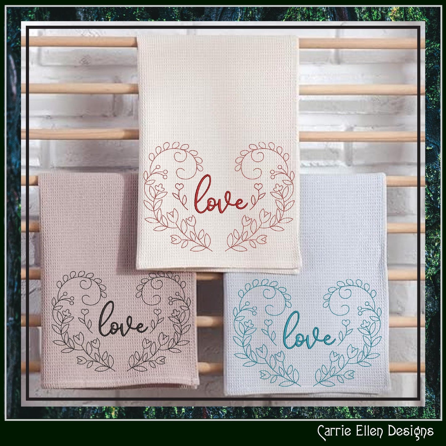 Love Machine Embroidery Design – Valentine’s Day Holiday Pattern, Romantic Heart Floral Vines, 6 Sizes (3127)