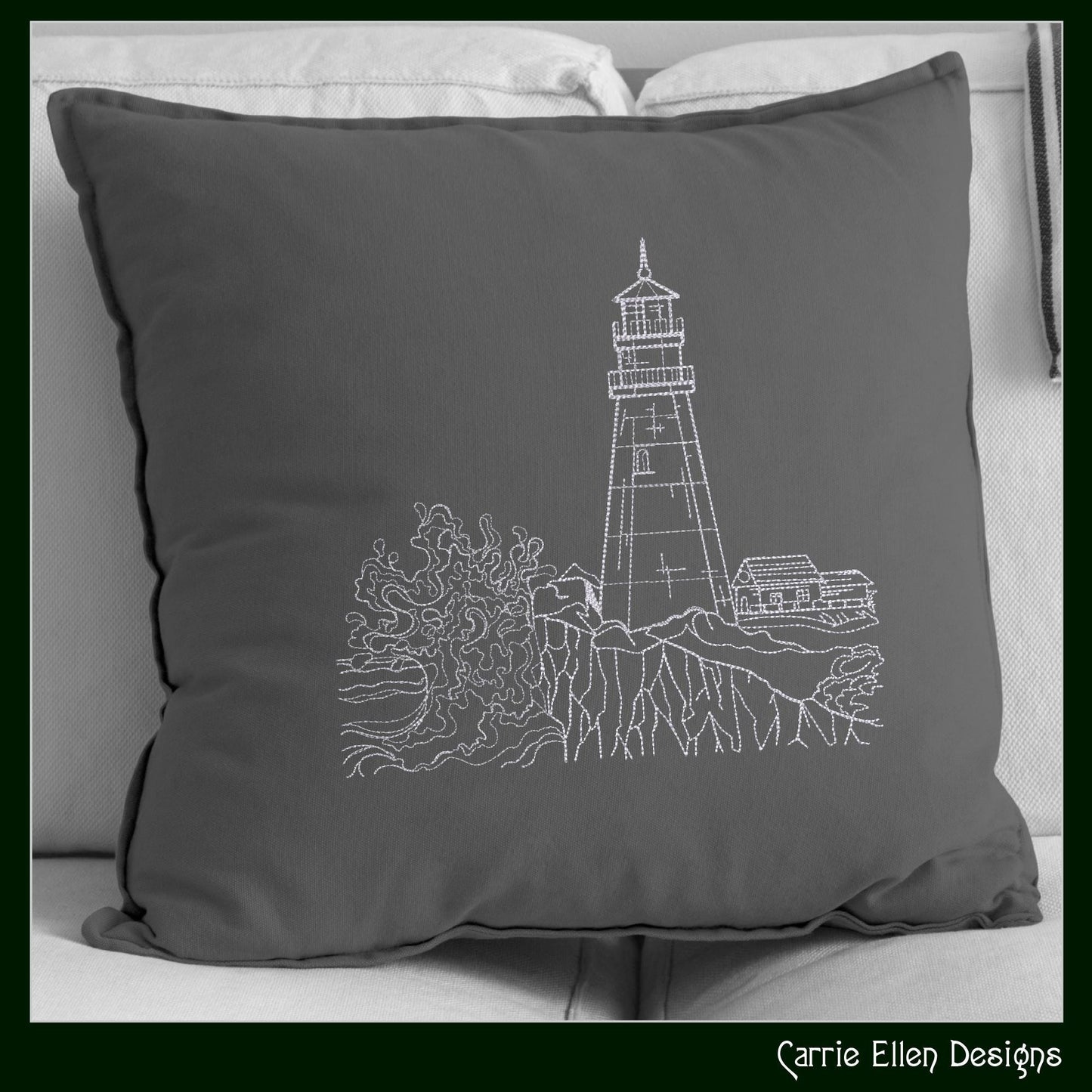Lighthouse Embroidery Design – Cliffside Lighthouse Sketch, Coastal Island Design, 6 Sizes (3179)