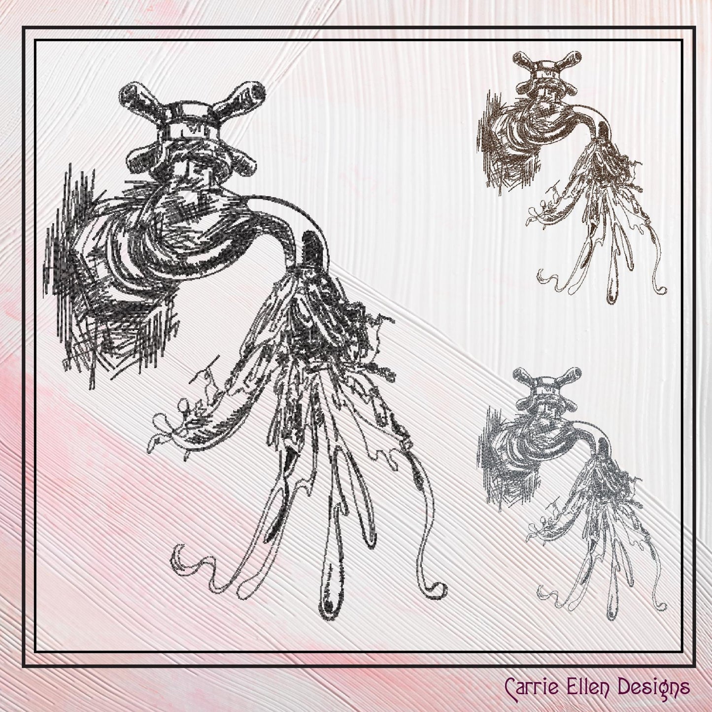Water Faucet Sketch Machine Embroidery Design, Outdoor Spiggot Line Art Stitch Pattern, 6 Sizes (2358)