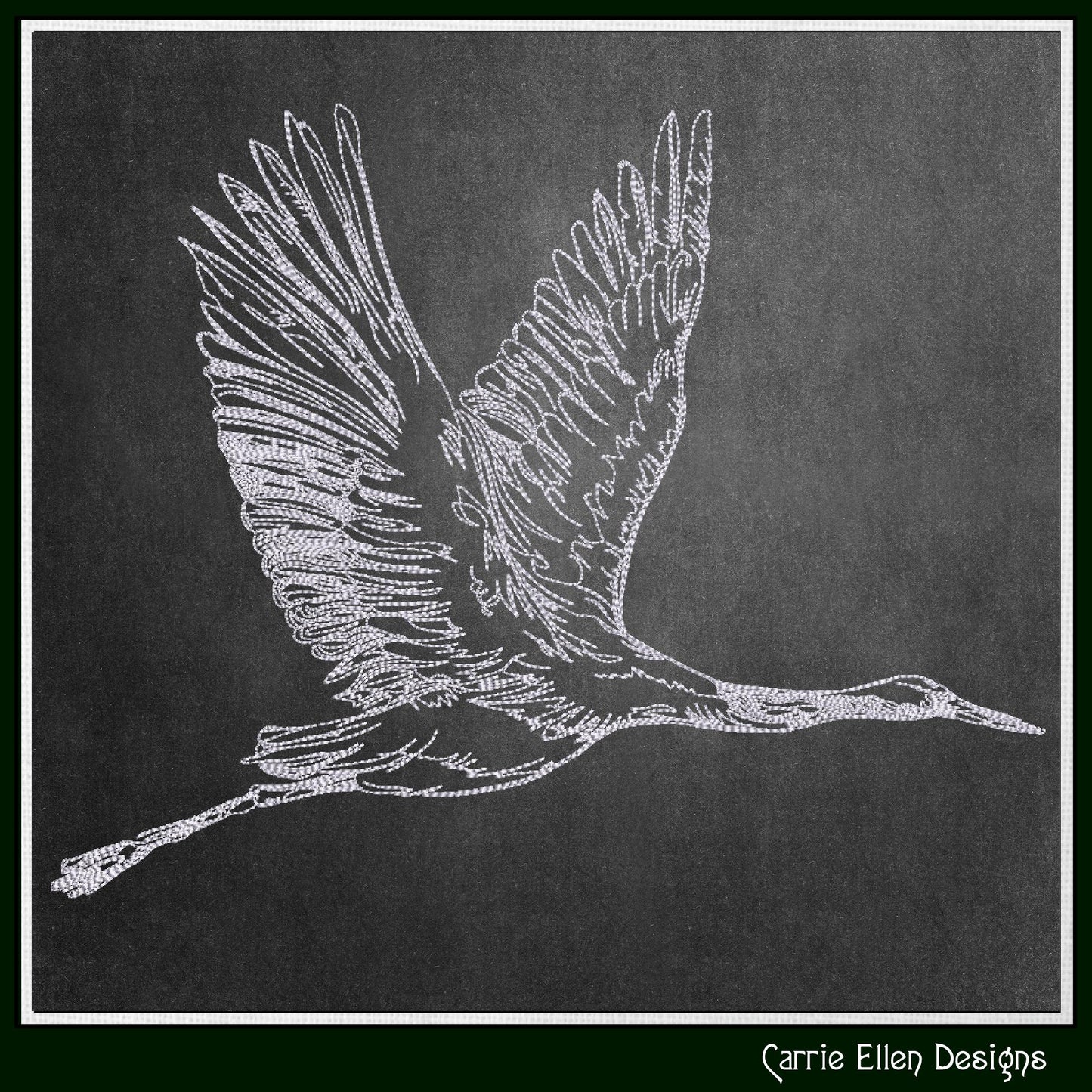 Bird Machine Embroidery Sketch Design, Flying Crane Thread Drawing, Audubon Bird Pattern, 6 Sizes (3200)