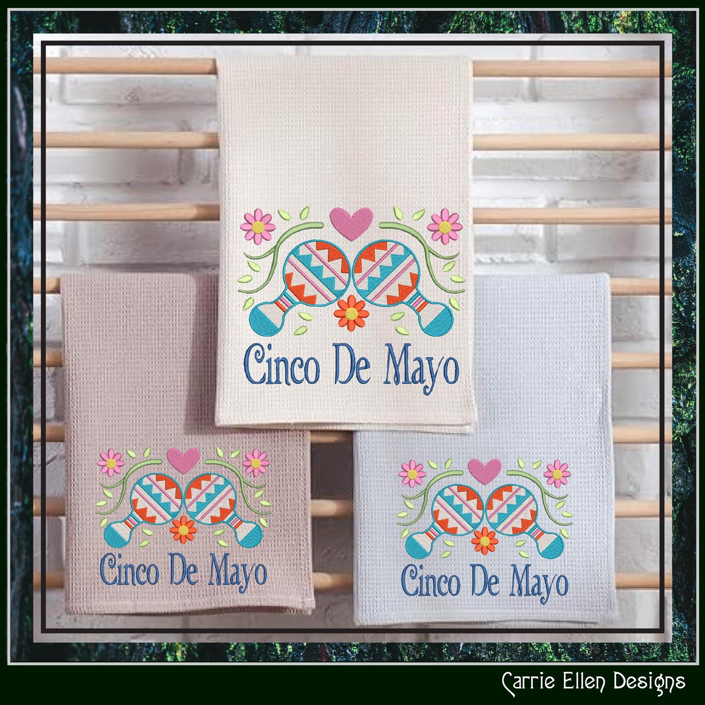 Cinco De Mayo Machine Embroidery Design, Fiesta Décor, Maraca Embroidery Pattern, Mexican Celebration, 6 Sizes (3206)