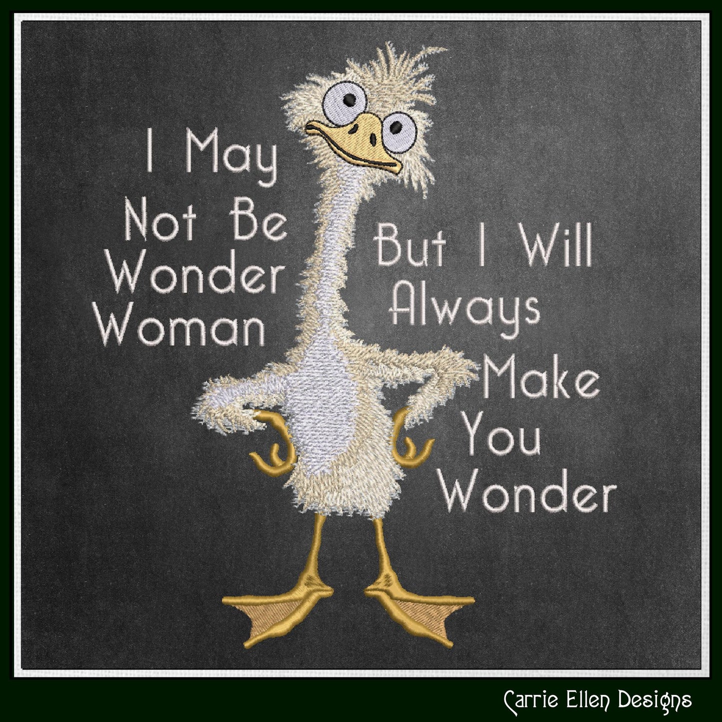 Silly Duck Embroidery Design Saying – “I May Not Be Wonder Woman” Snarky Quote Pattern, 6 Sizes (3237)
