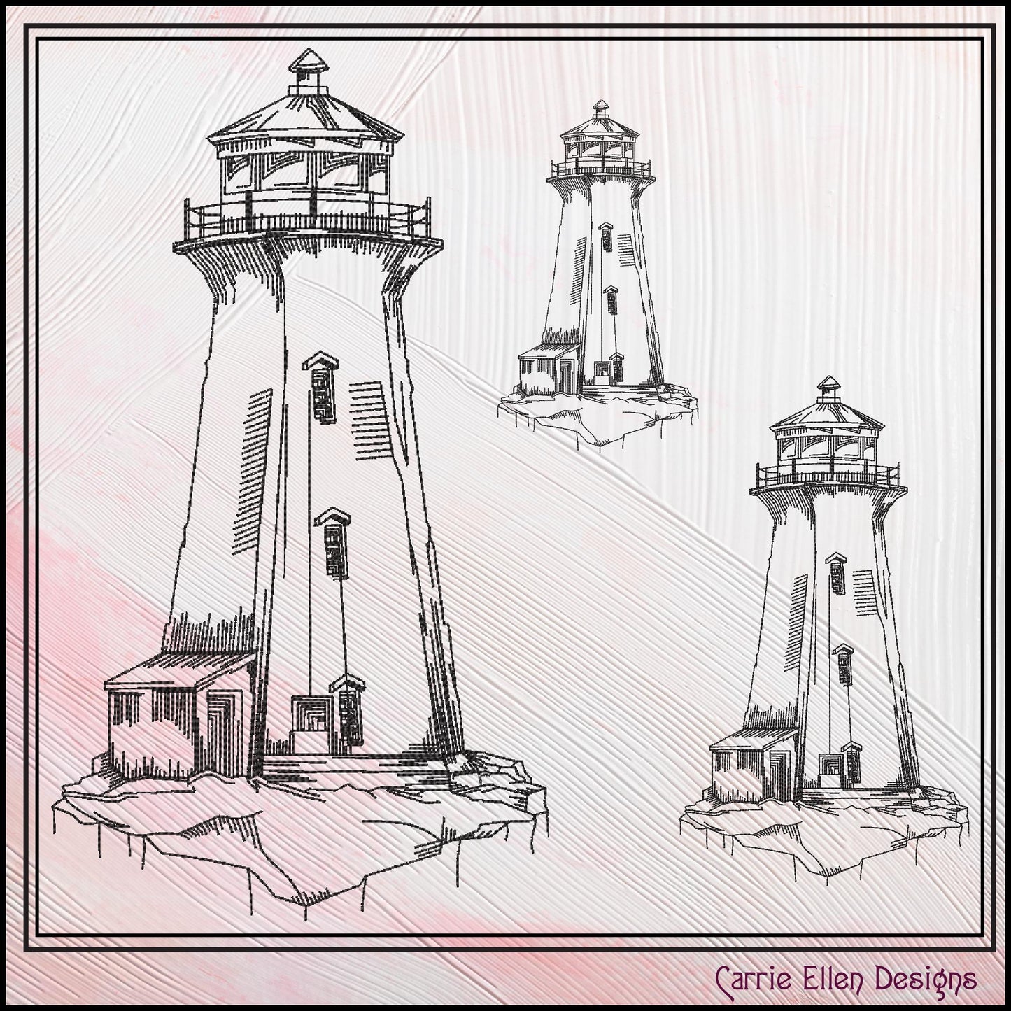 Lighthouse Embroidery Design, Cliffside Lighthouse Sketch Machine Embroidery Design, Coastal Light House Island Design, 6 Sizes (3273)