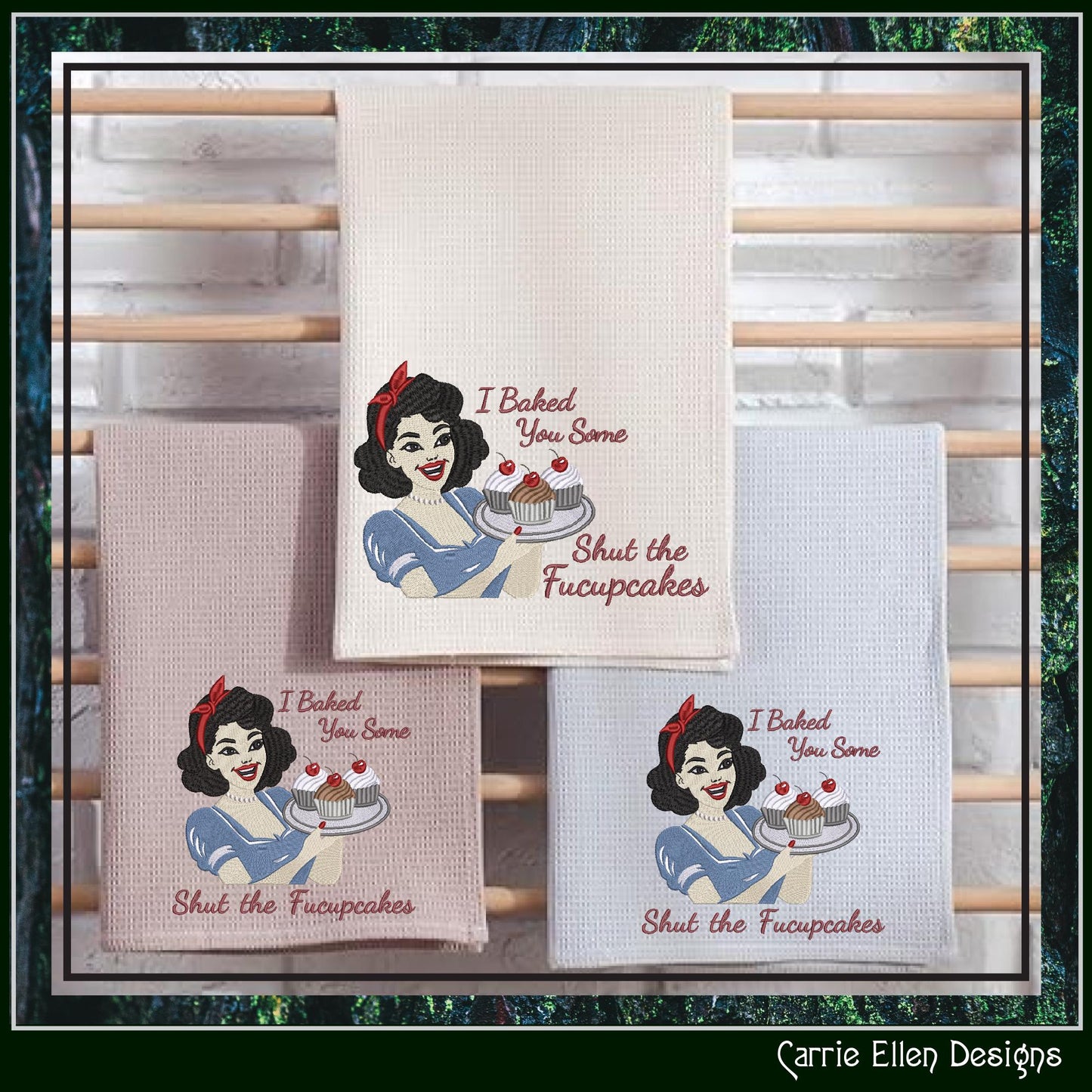 I Baked Fucupcakes Machine Embroidery Design Saying, Vintage Housewife with Cupcakes, Snarky Adult Humor, 5 Sizes (3275)