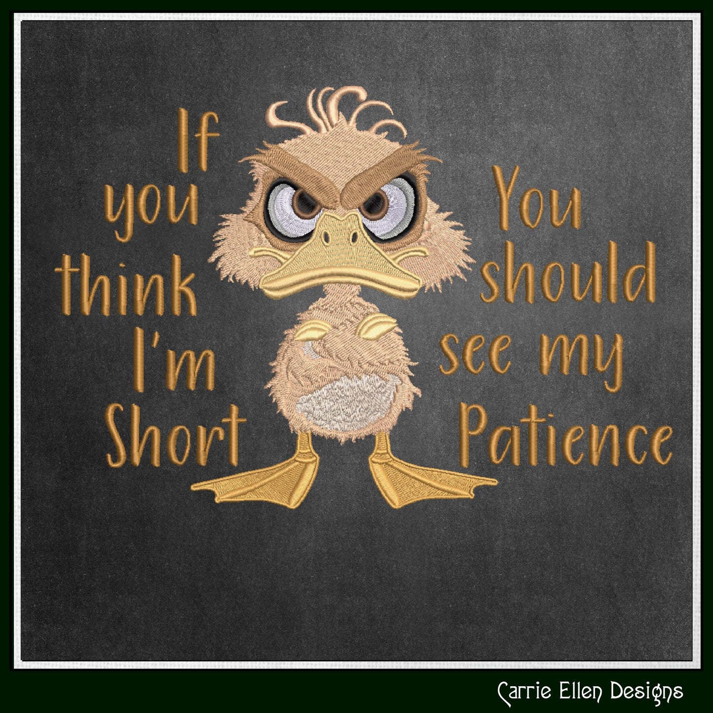 Grumpy Duck with Attitude Embroidery Design Saying, Short Patience Snarky Saying, Funny Quotes, 6 Sizes (3247)