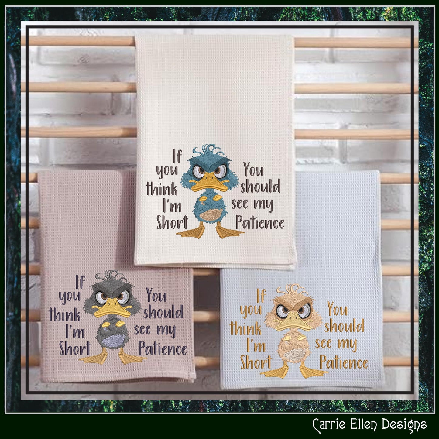 Grumpy Duck with Attitude Embroidery Design Saying, Short Patience Snarky Saying, Funny Quotes, 6 Sizes (3247)