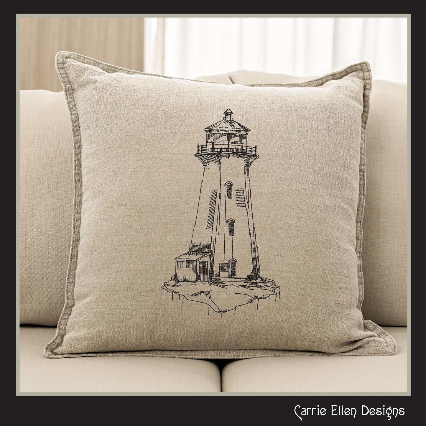Lighthouse Embroidery Design, Cliffside Lighthouse Sketch Machine Embroidery Design, Coastal Light House Island Design, 6 Sizes (3273)