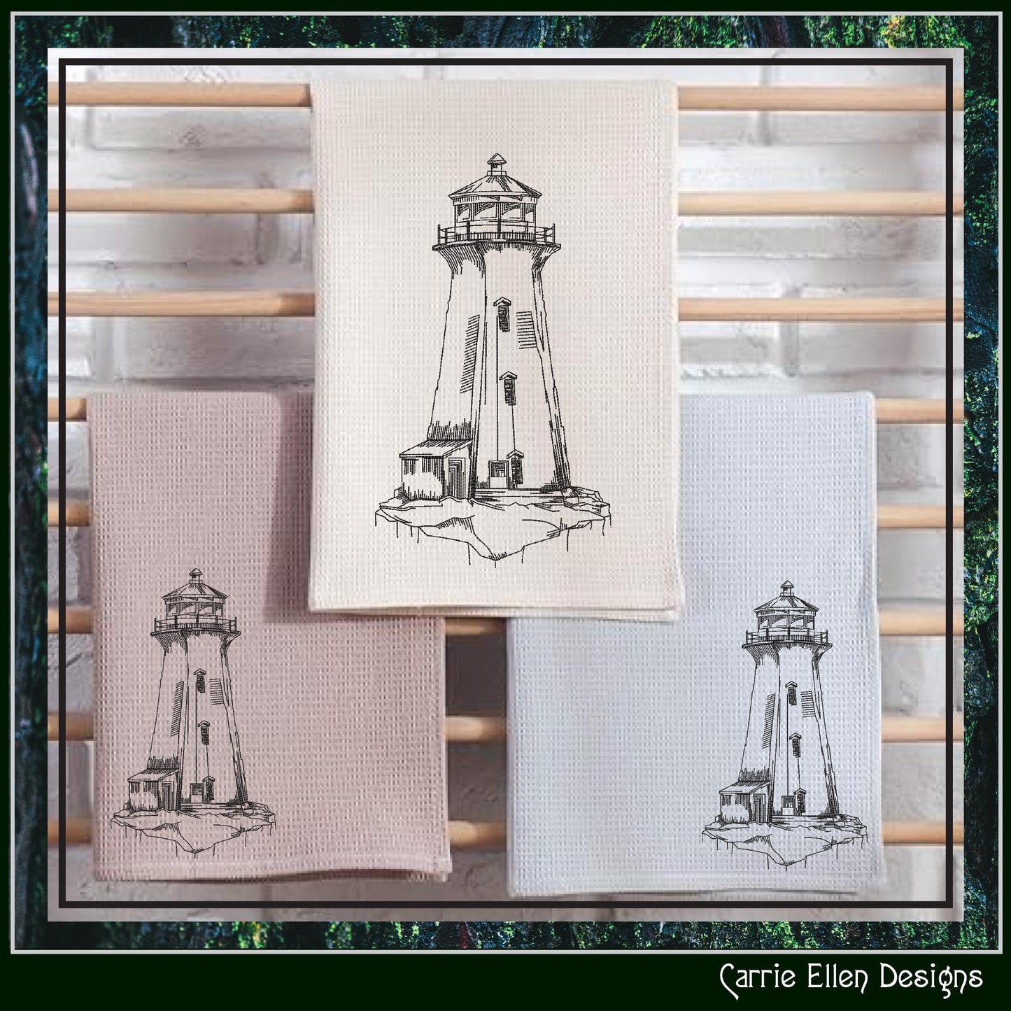 Lighthouse Embroidery Design, Cliffside Lighthouse Sketch Machine Embroidery Design, Coastal Light House Island Design, 6 Sizes (3273)