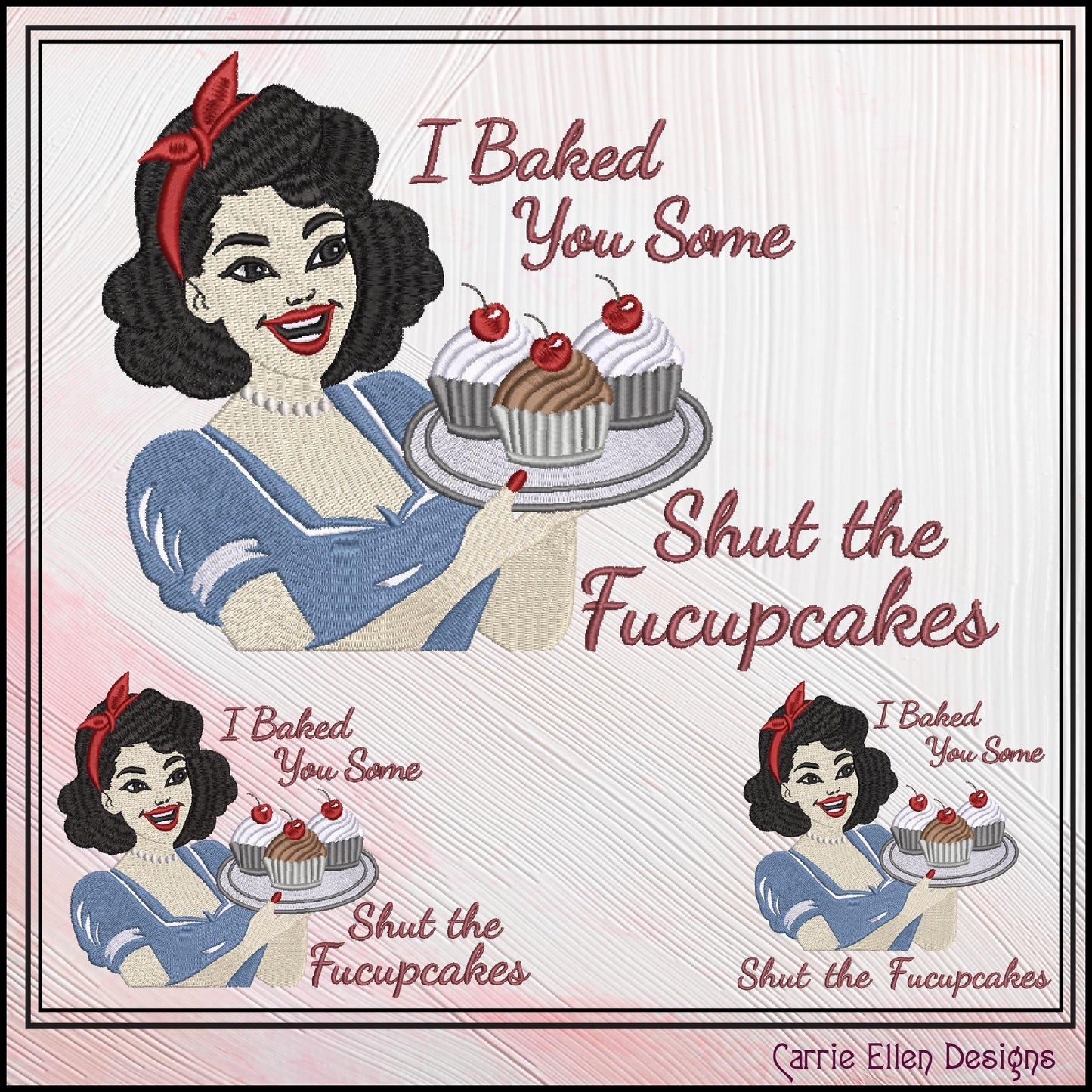 I Baked Fucupcakes Machine Embroidery Design Saying, Vintage Housewife with Cupcakes, Snarky Adult Humor, 5 Sizes (3275)